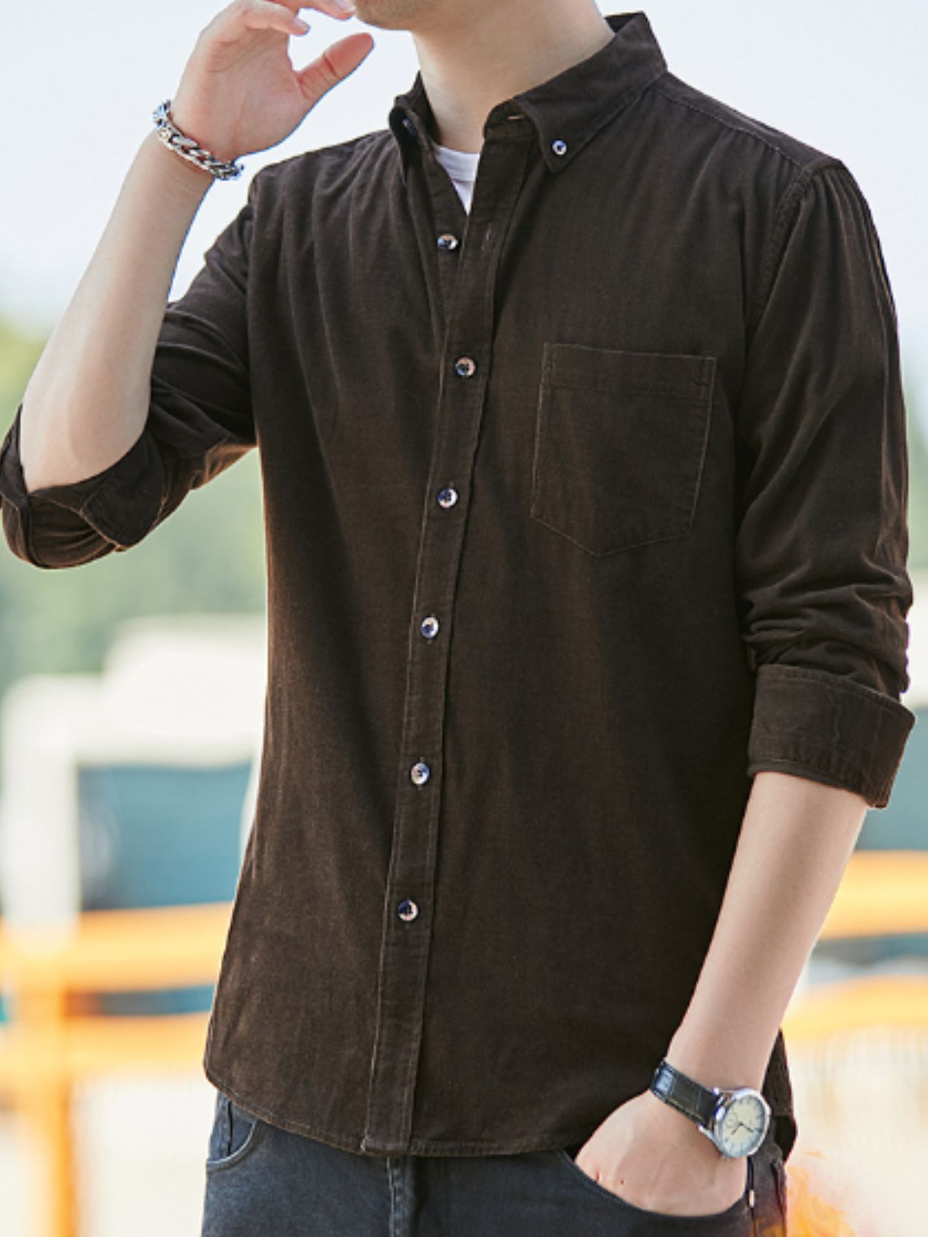 Men's Full Size Casual Corduroy Button-Down Shirt Plus Size