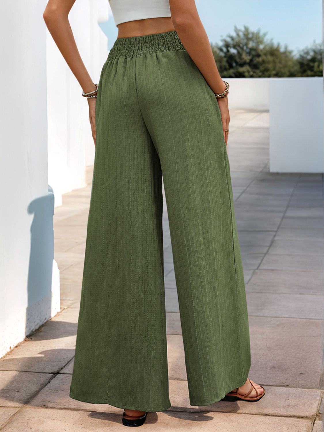 Smocked Wide Leg Pants