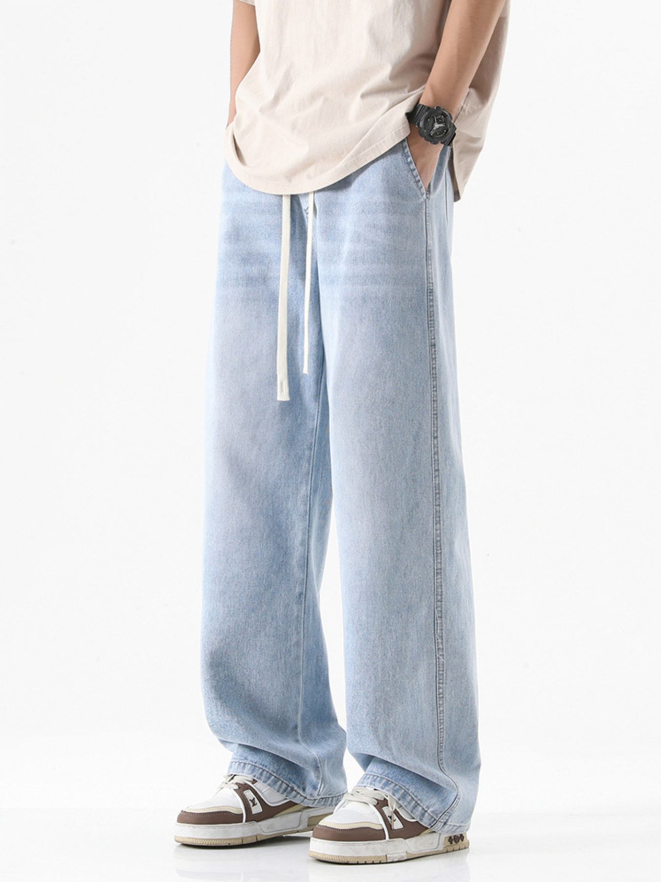 Men's Full Size Drawstring Wash Wide Leg Jeans Plus Size