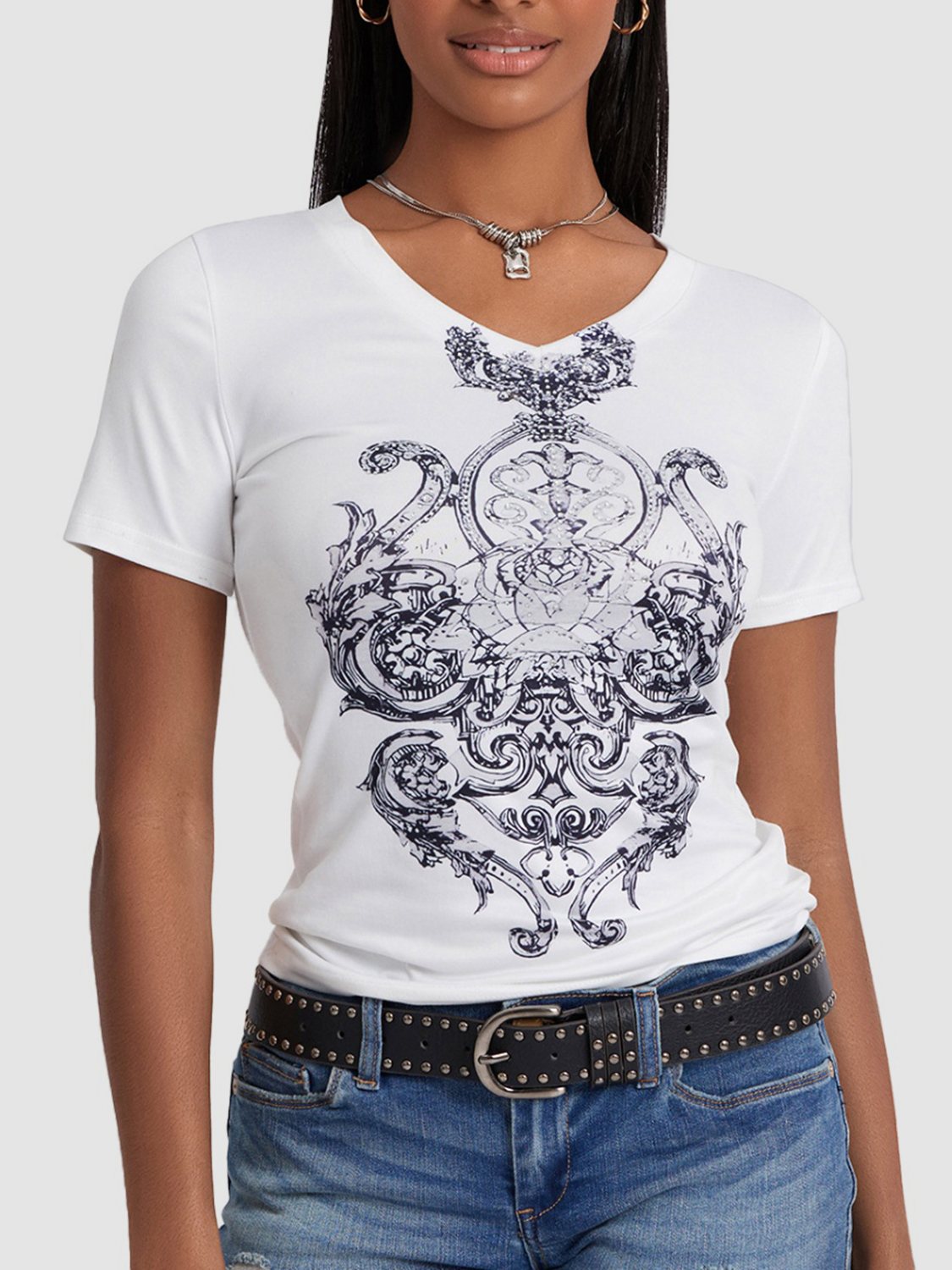 Graphic V-Neck Short Sleeve T-Shirt