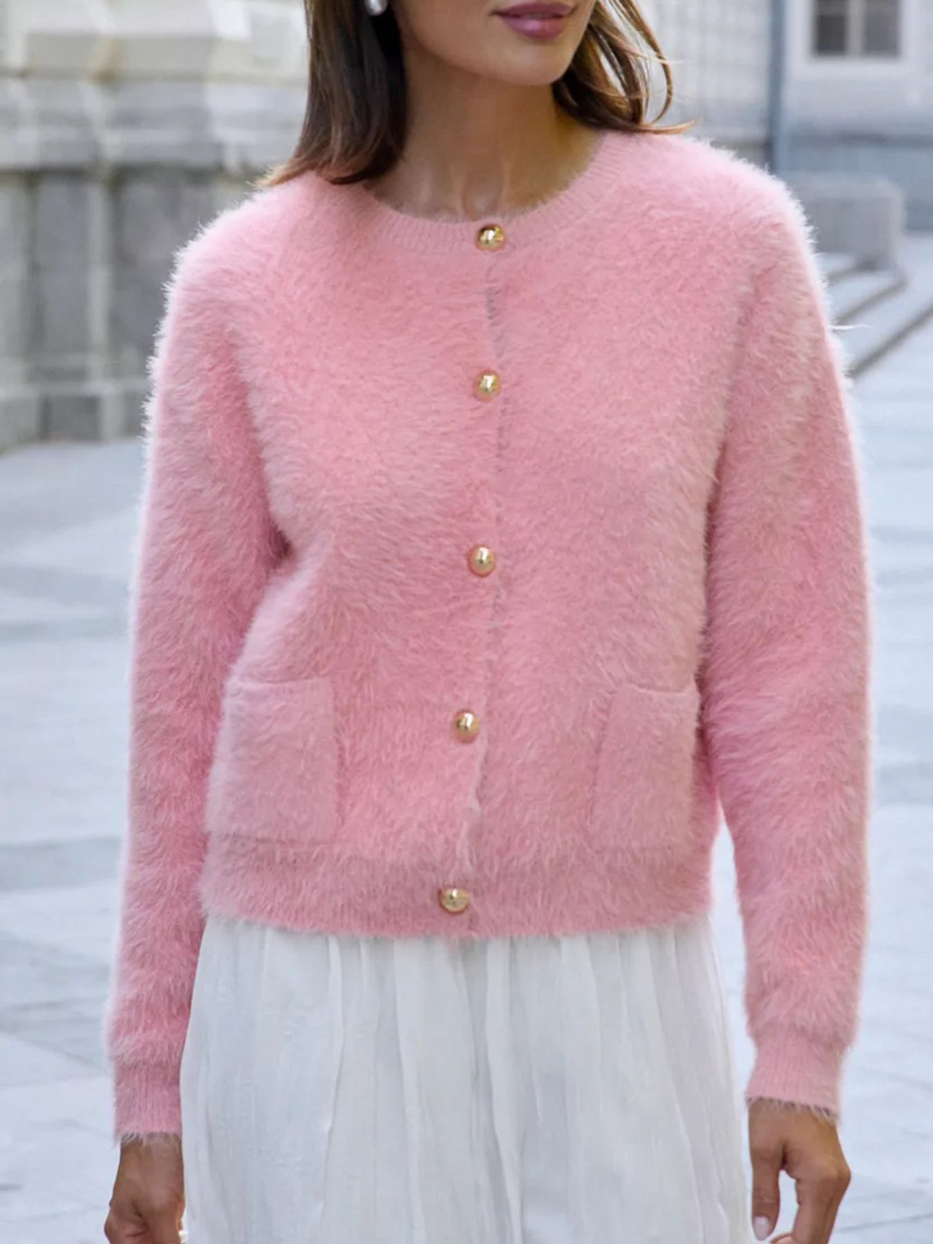 Fluffy Knit Button Up Cardigan