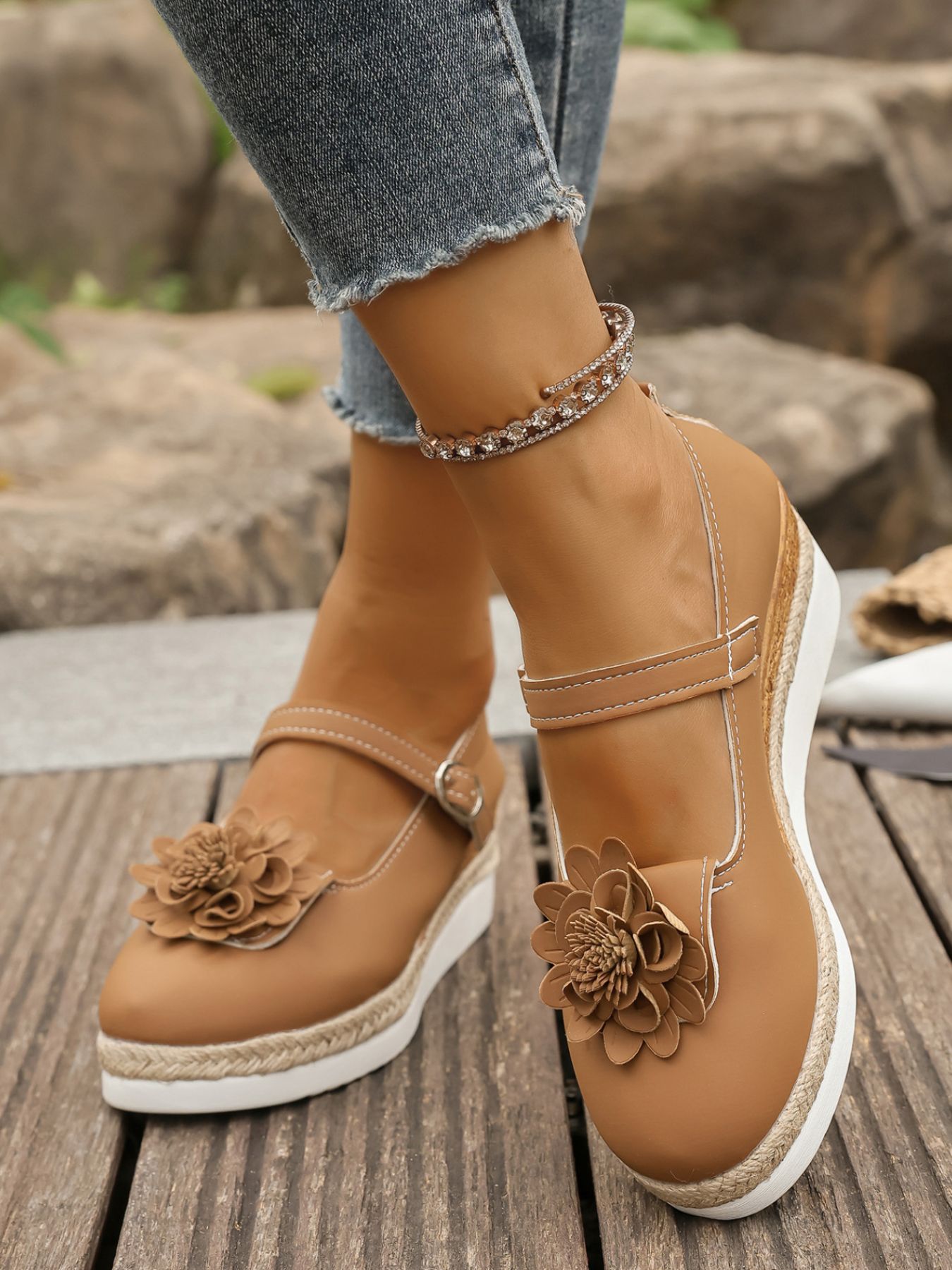 Flower Embellished Mary Jane Loafers