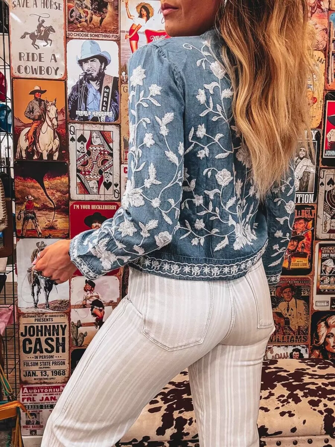 Floral Embroidered Button Up Denim Shirt