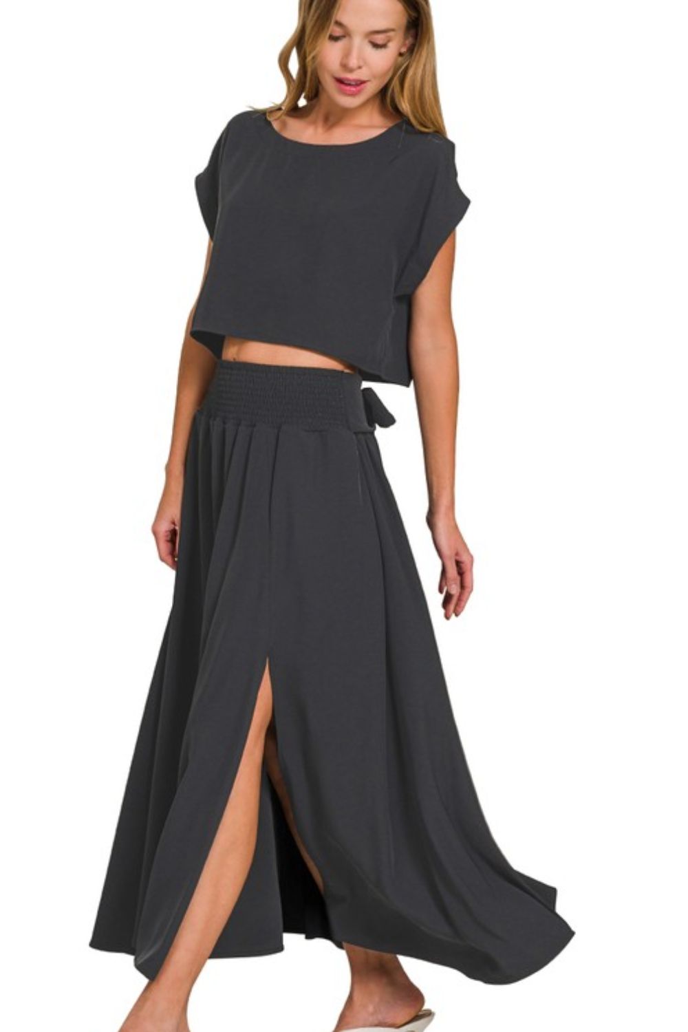 Heavy Woven Span Crop Tee & Skirt Set