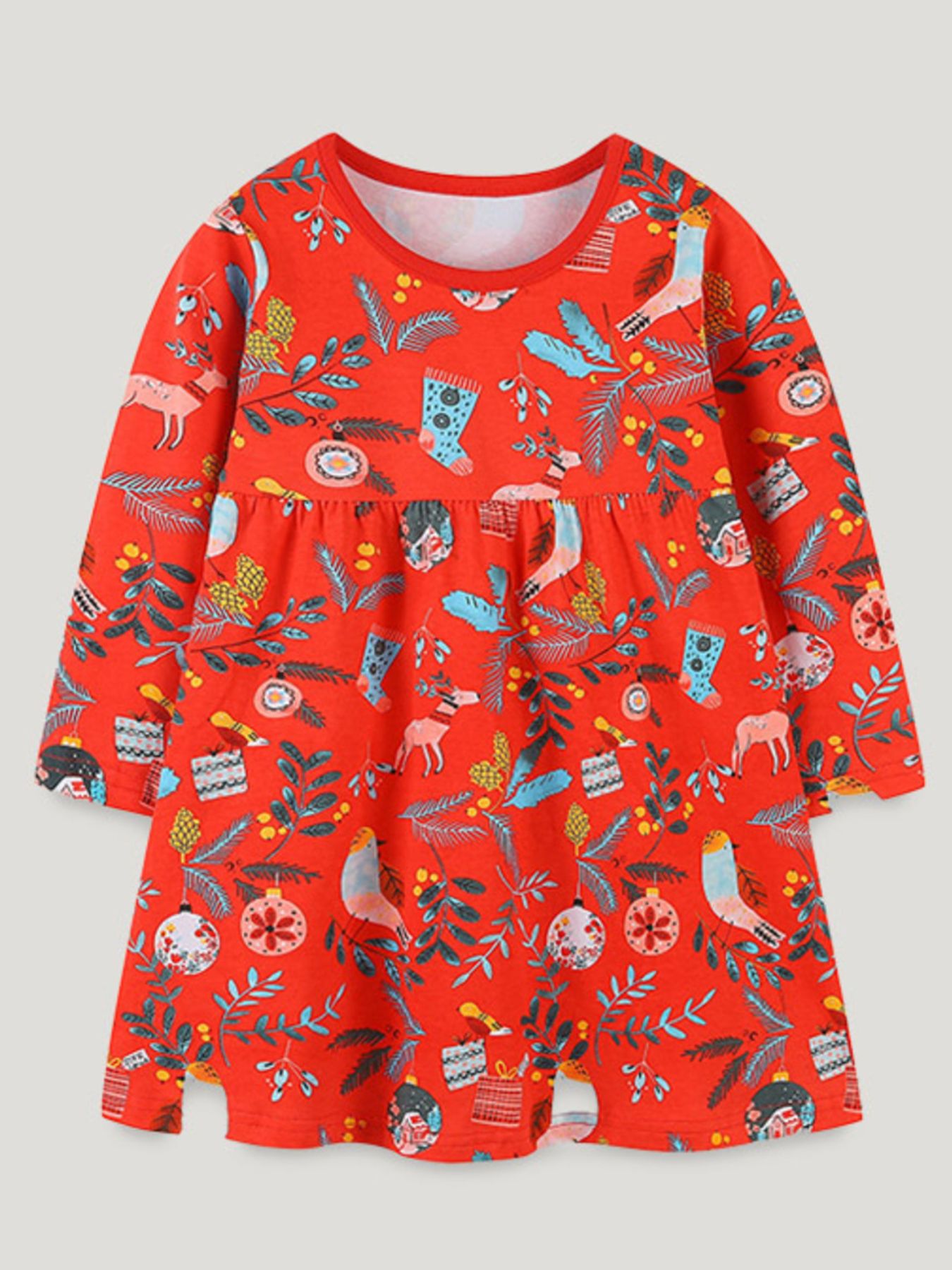 Children's Christmas Print Long Sleeve Dress