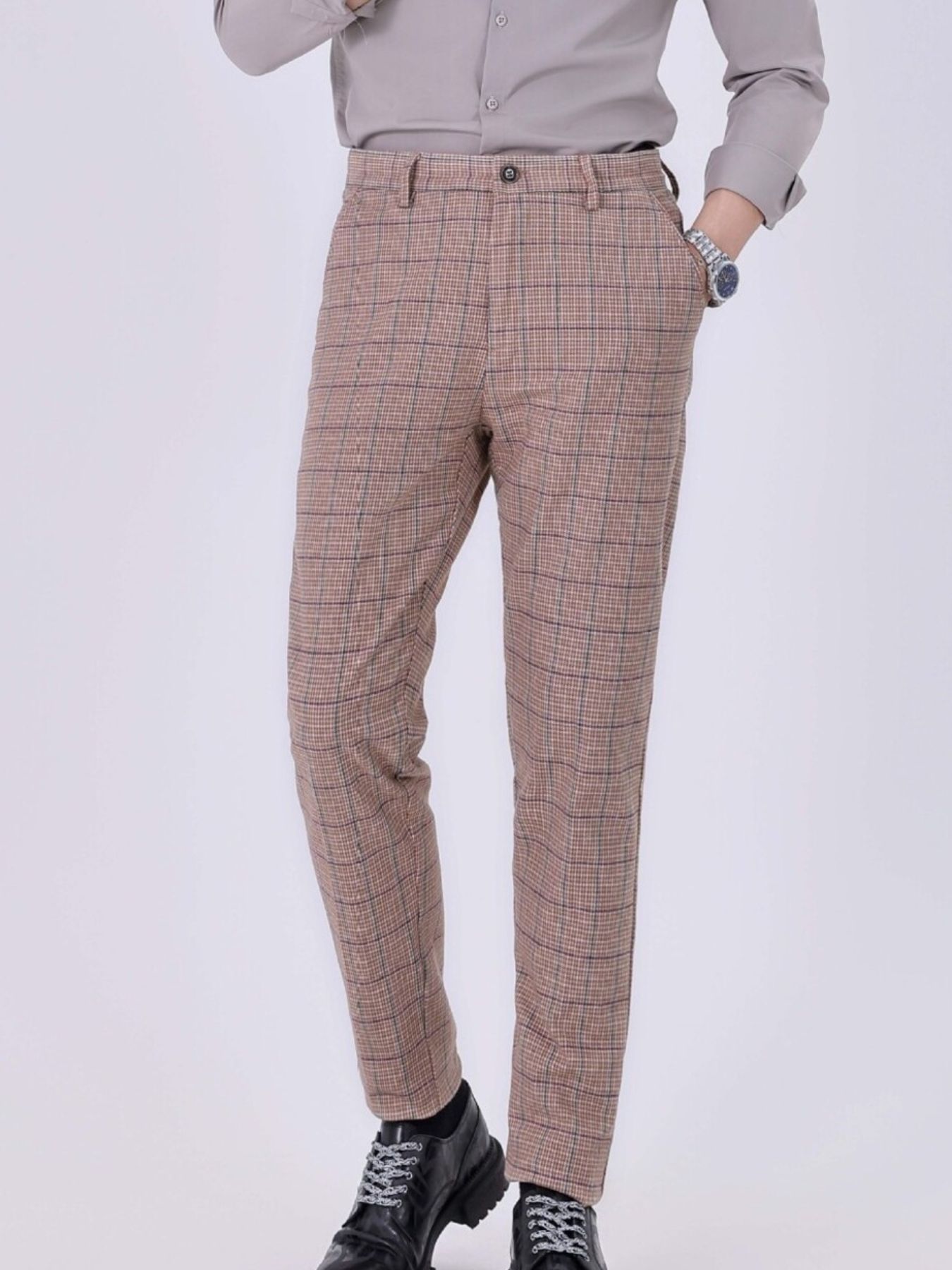 Men's Slim Fit Plaid Pants