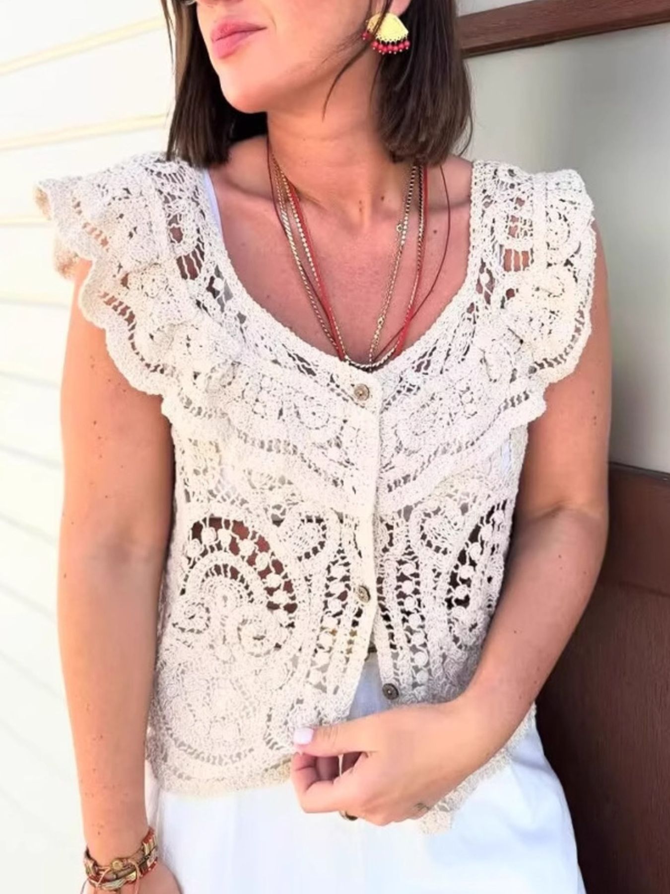 Crochet Lace Button Up Cardigan