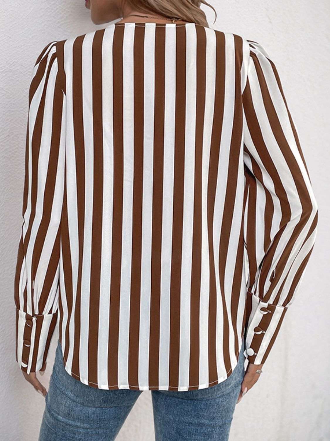 Striped Round Neck Long Sleeve Blouse