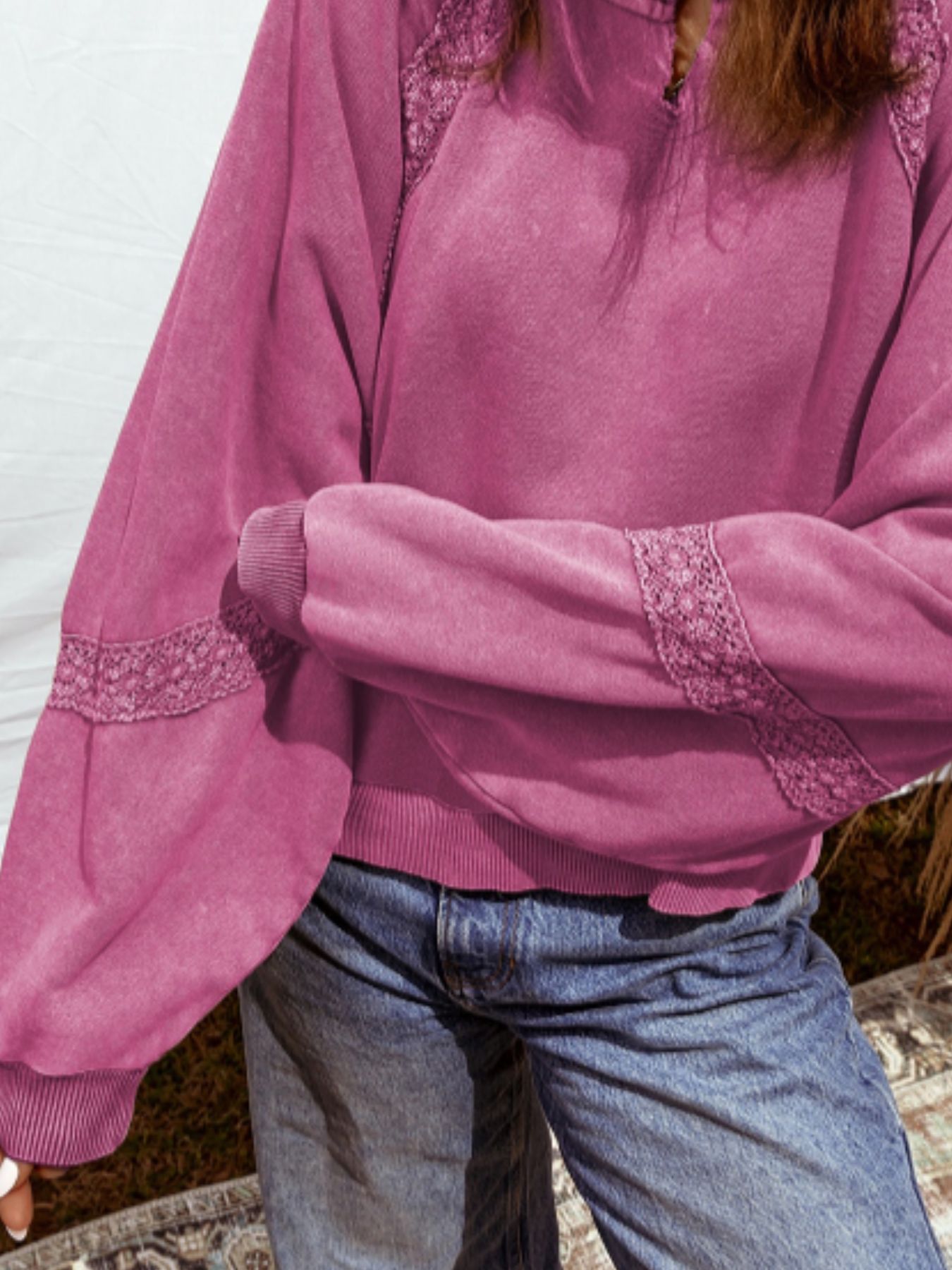 Lace Trim Long Sleeve Sweatshirt