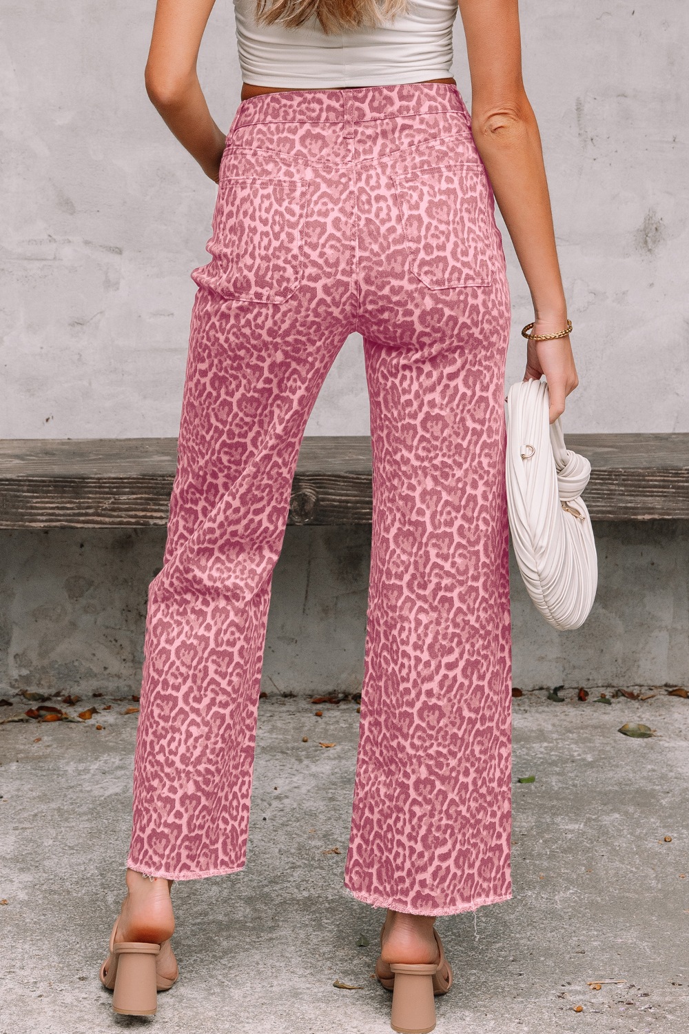 Leopard Frayed Edge Wide Leg High Waist Jeans