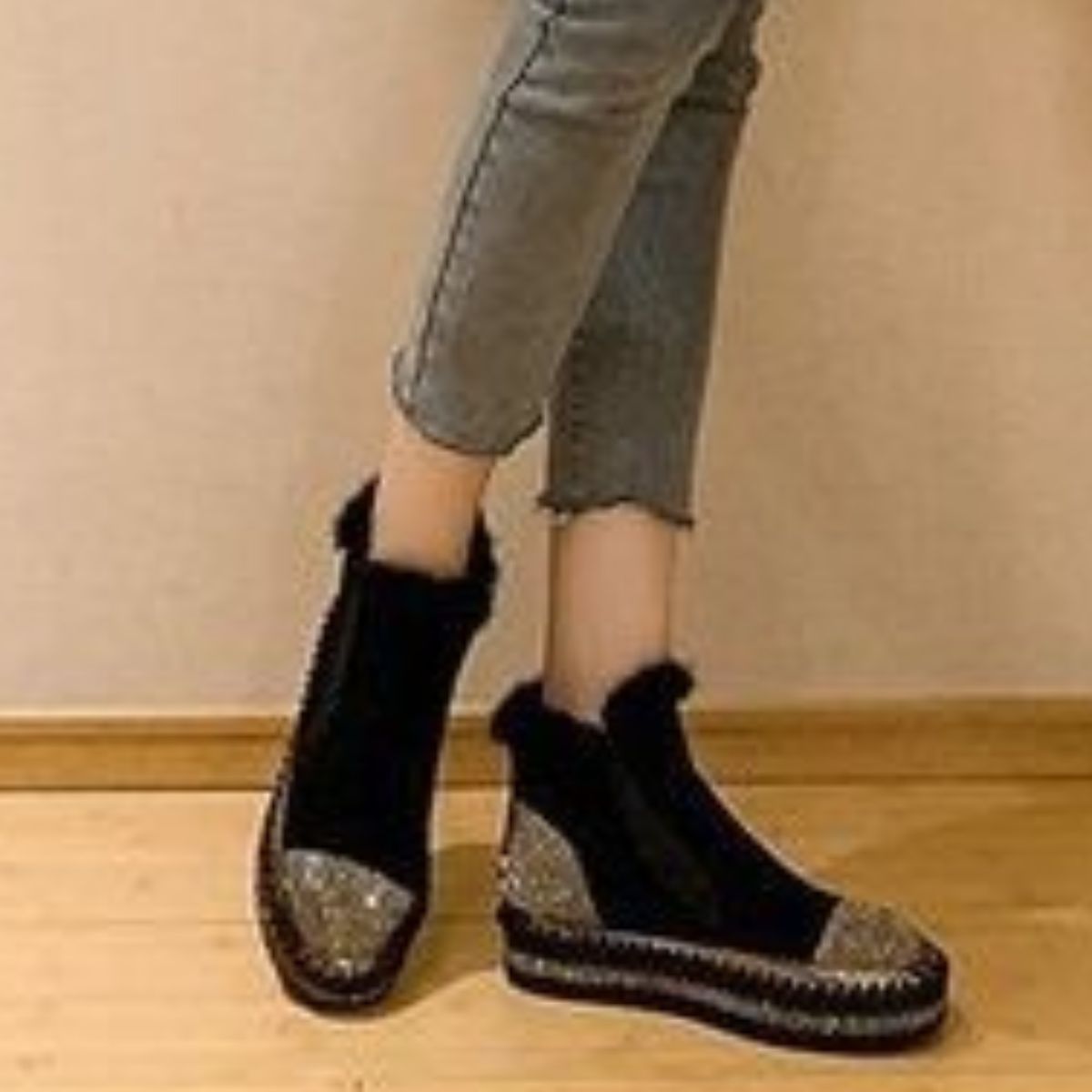 Rhinestone Platform Ankle Boots