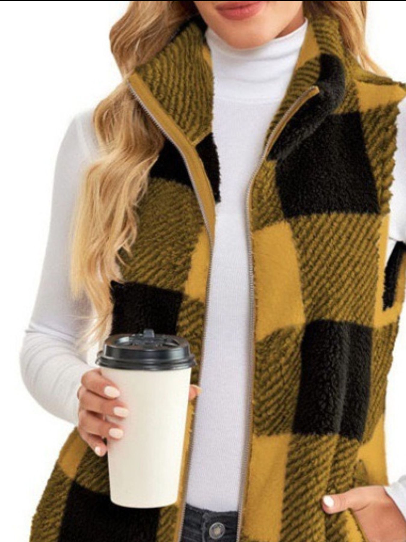 Full Size Color Block Zip Up Vest Coat Plus Size