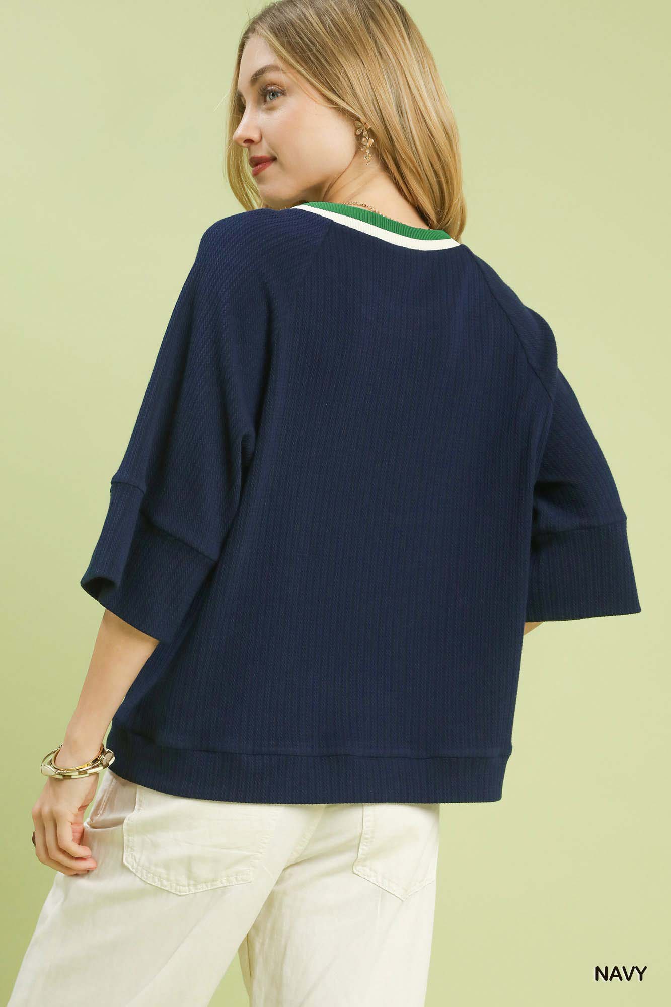 Umgee Ribbed Knit Top with Contrast Trim