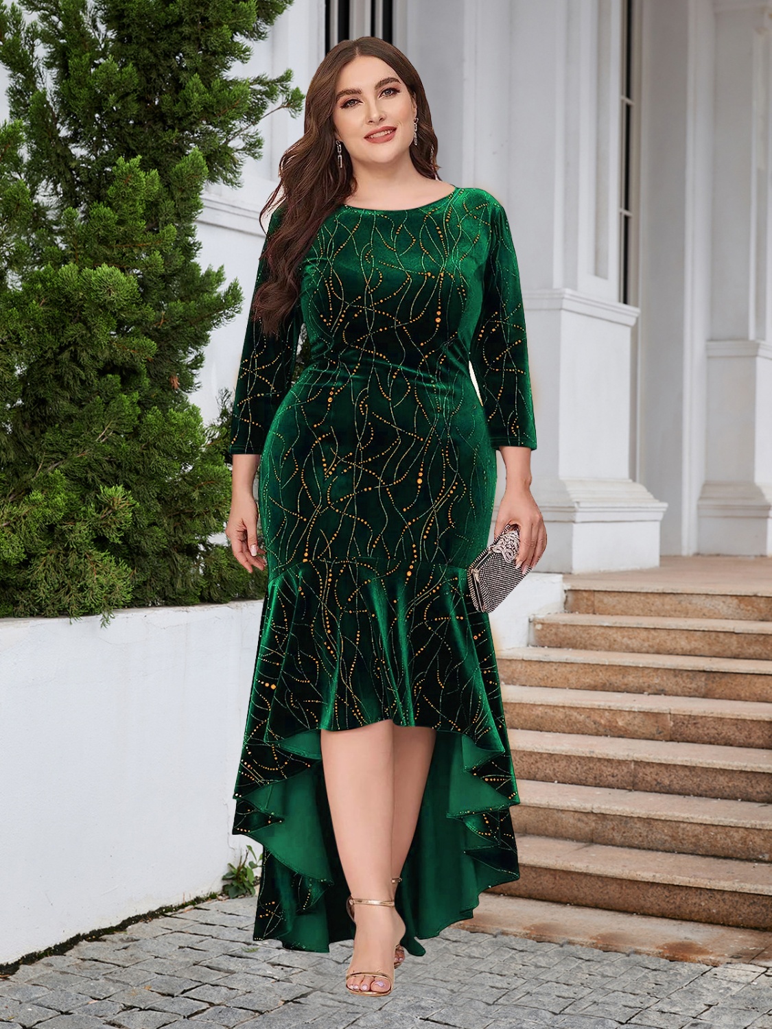 Plus Size Ruffle Hem High-Low Dress 4