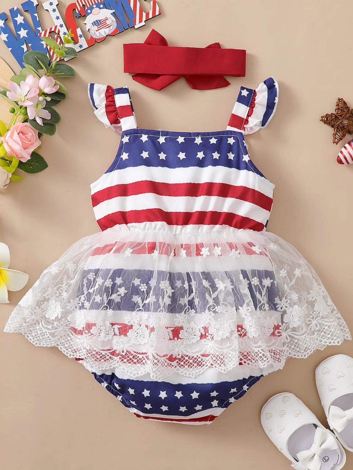 Lace Detail Square Neck Bodysuit with Headband