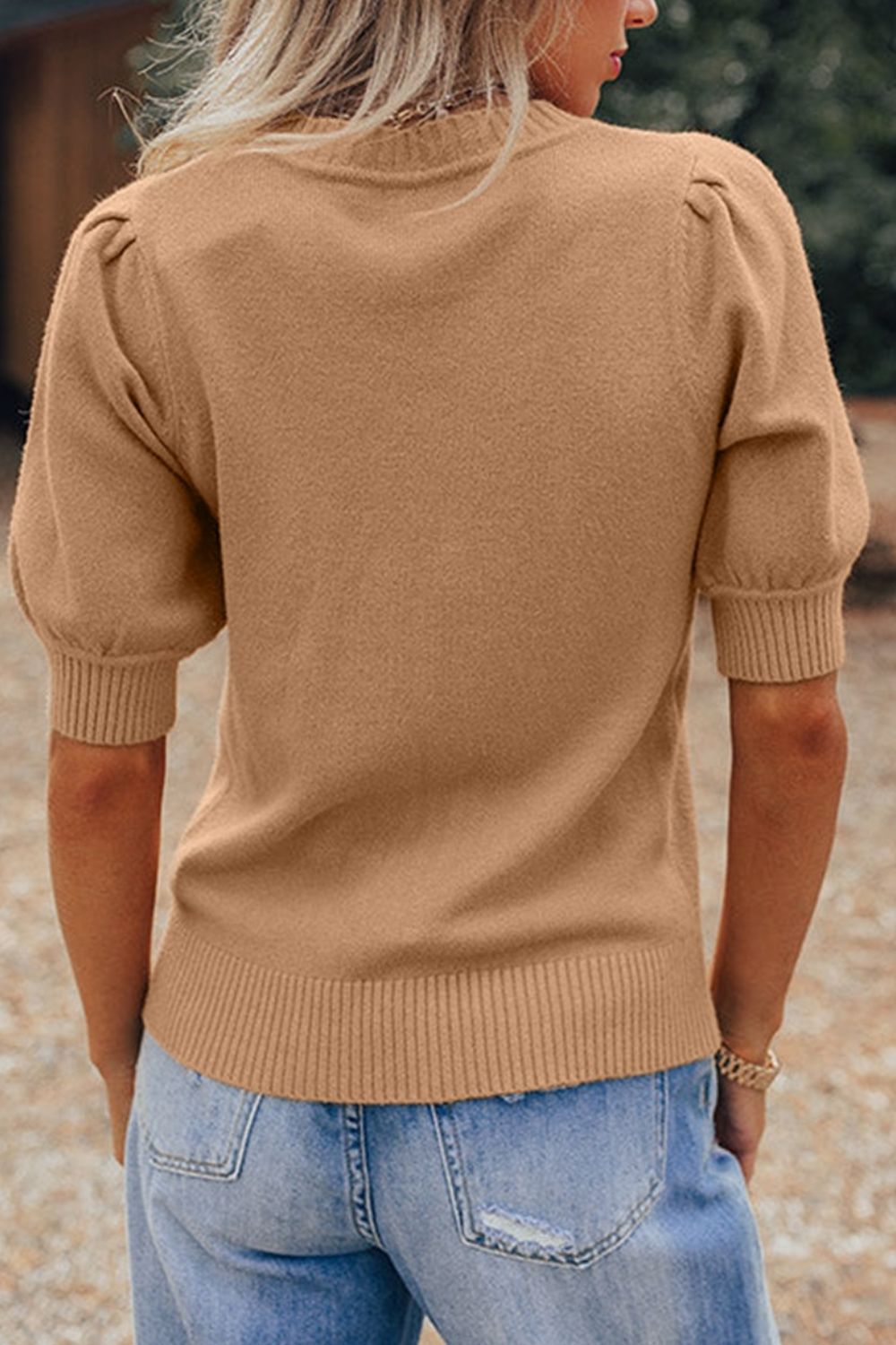 Knit Short Puff Sleeve Sweater