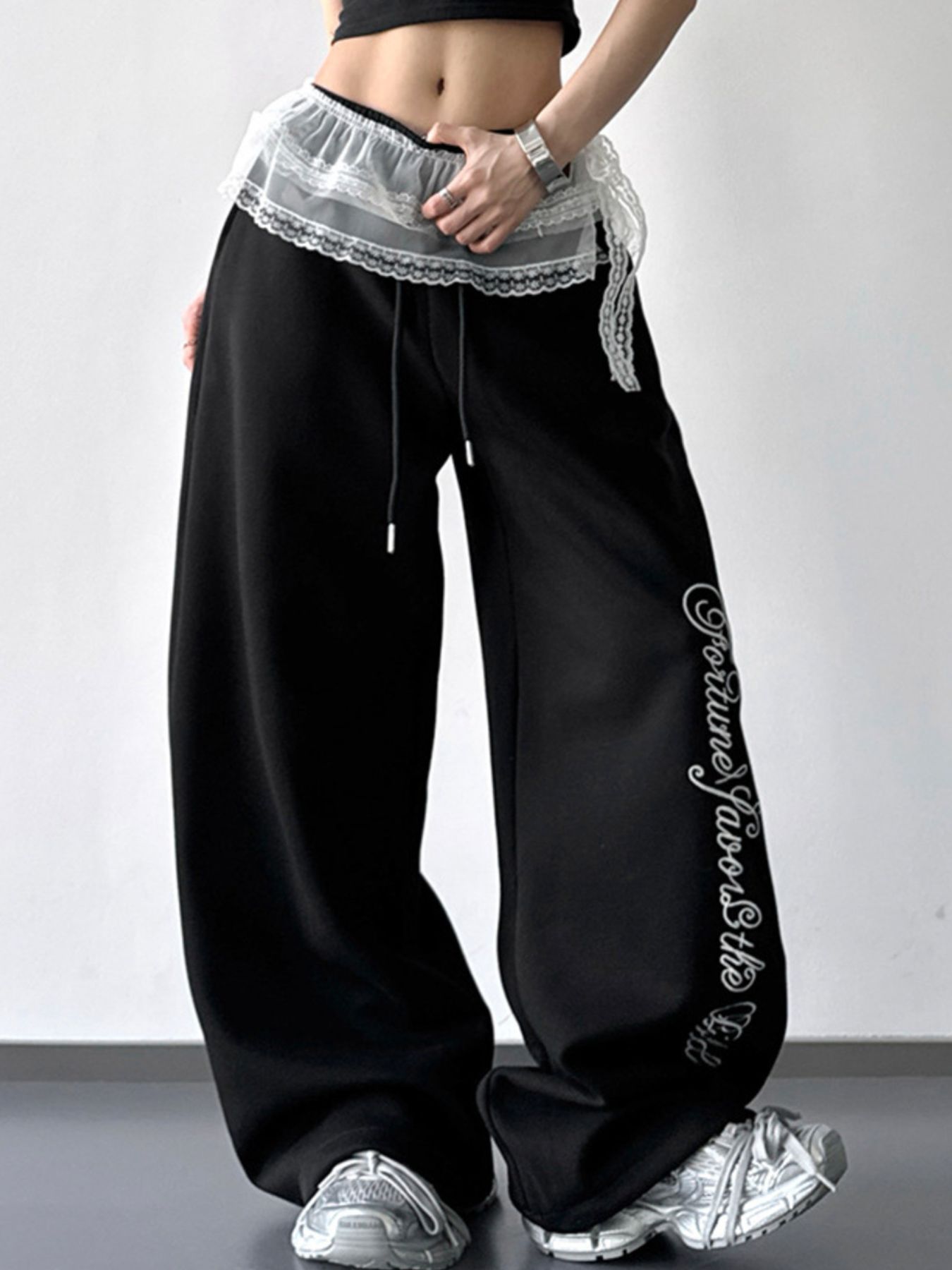 Loose Fit Drawstring Wide Leg Pants