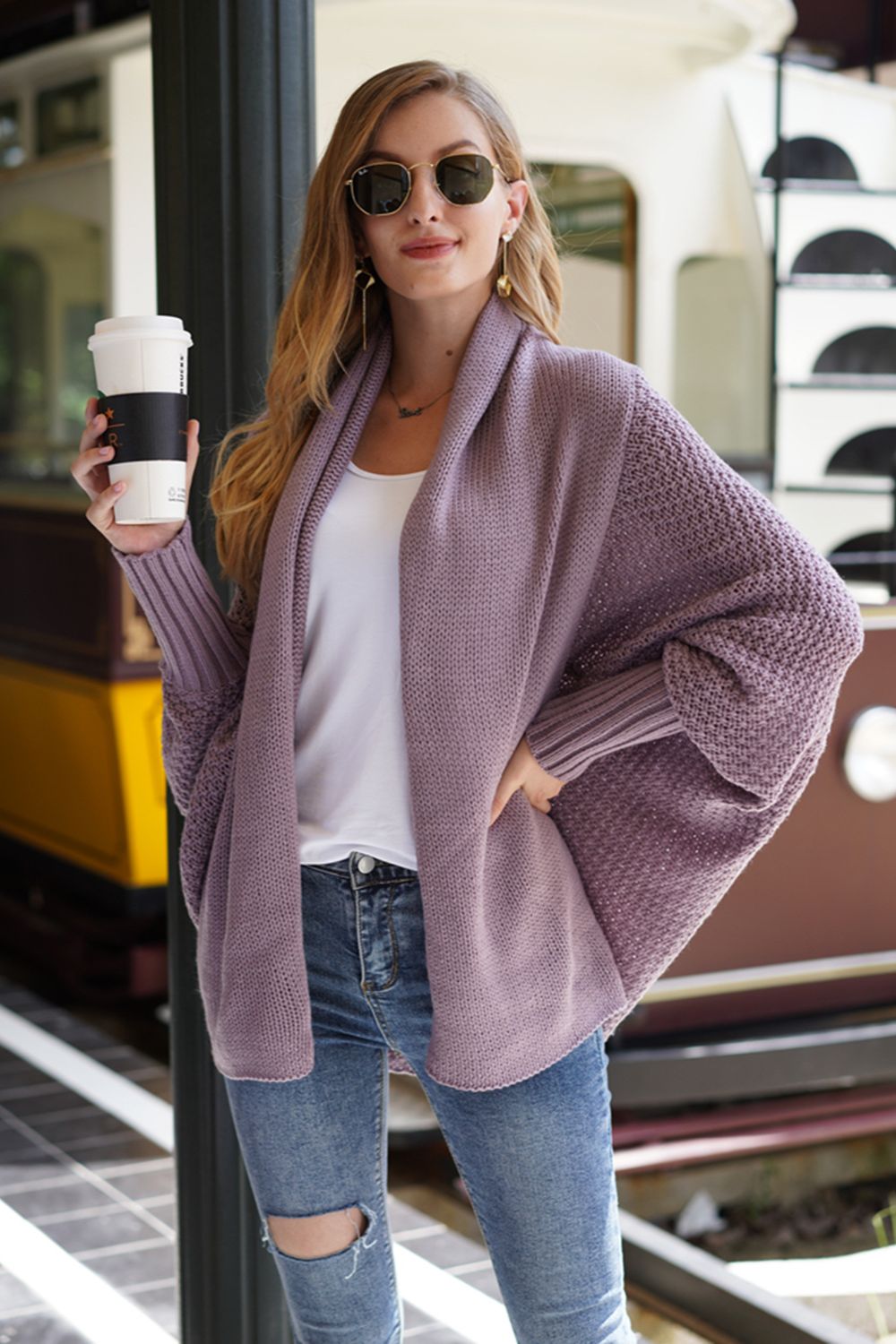 Open Front Batwing Sleeve Cardigan view 4