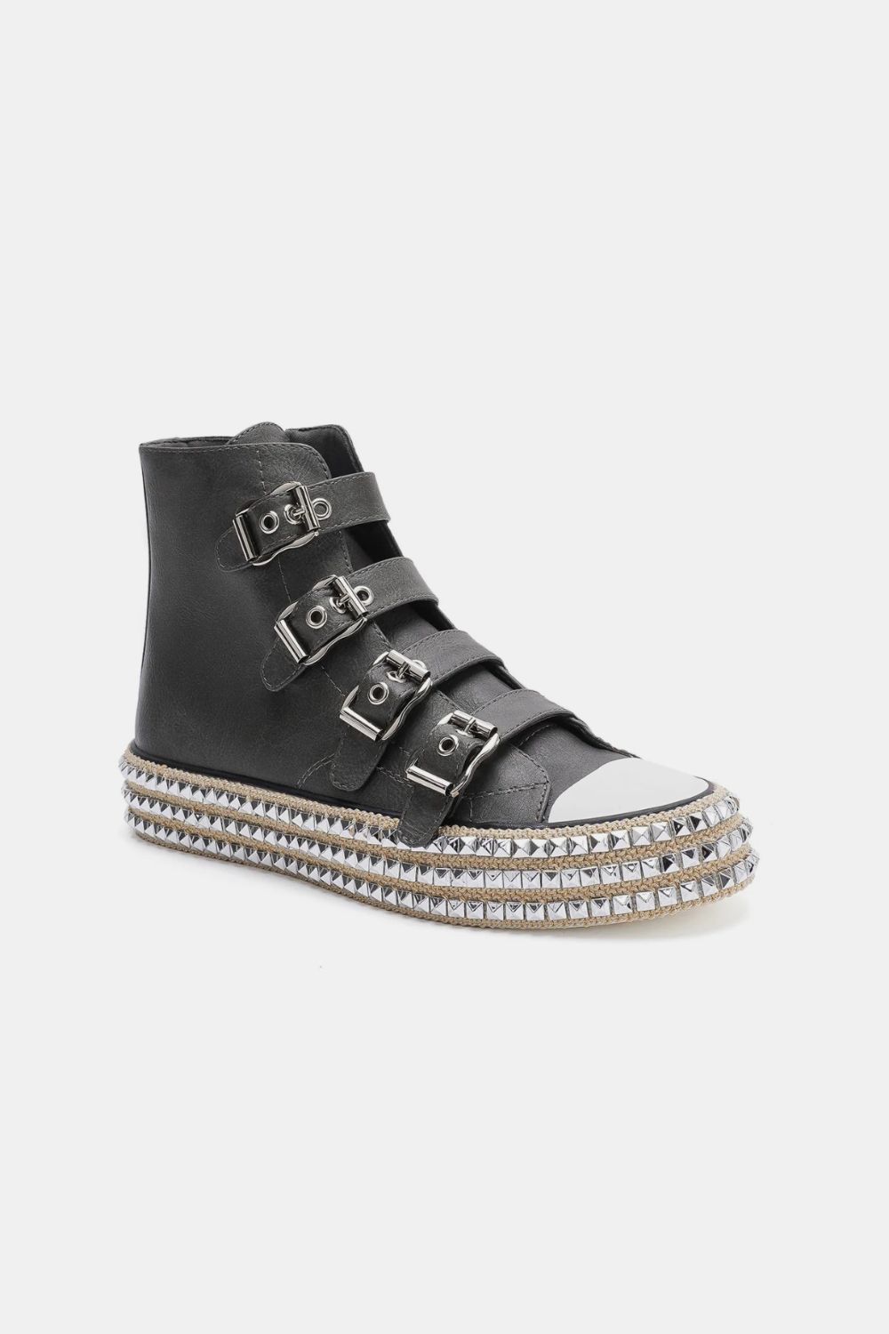 Multi-Buckle Straps Studded Platform Sneakers