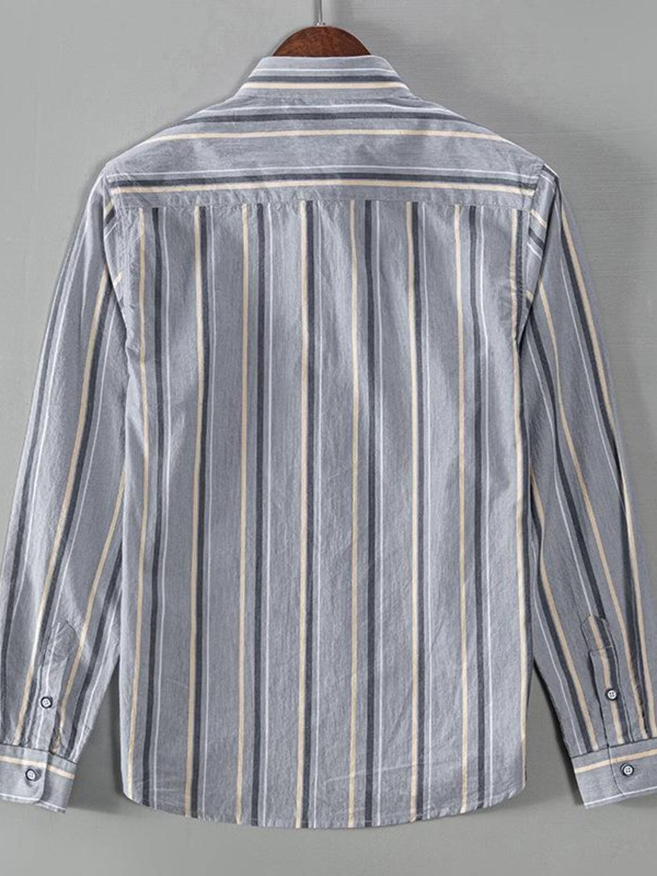 Men's Plus Size Striped Button Up Long Sleeve Shirt