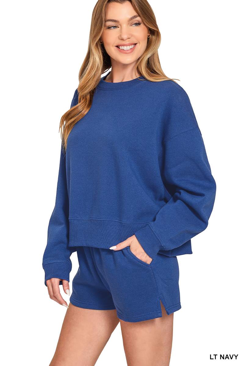 Fleece Round Neck Sweatshirt and Shorts Set