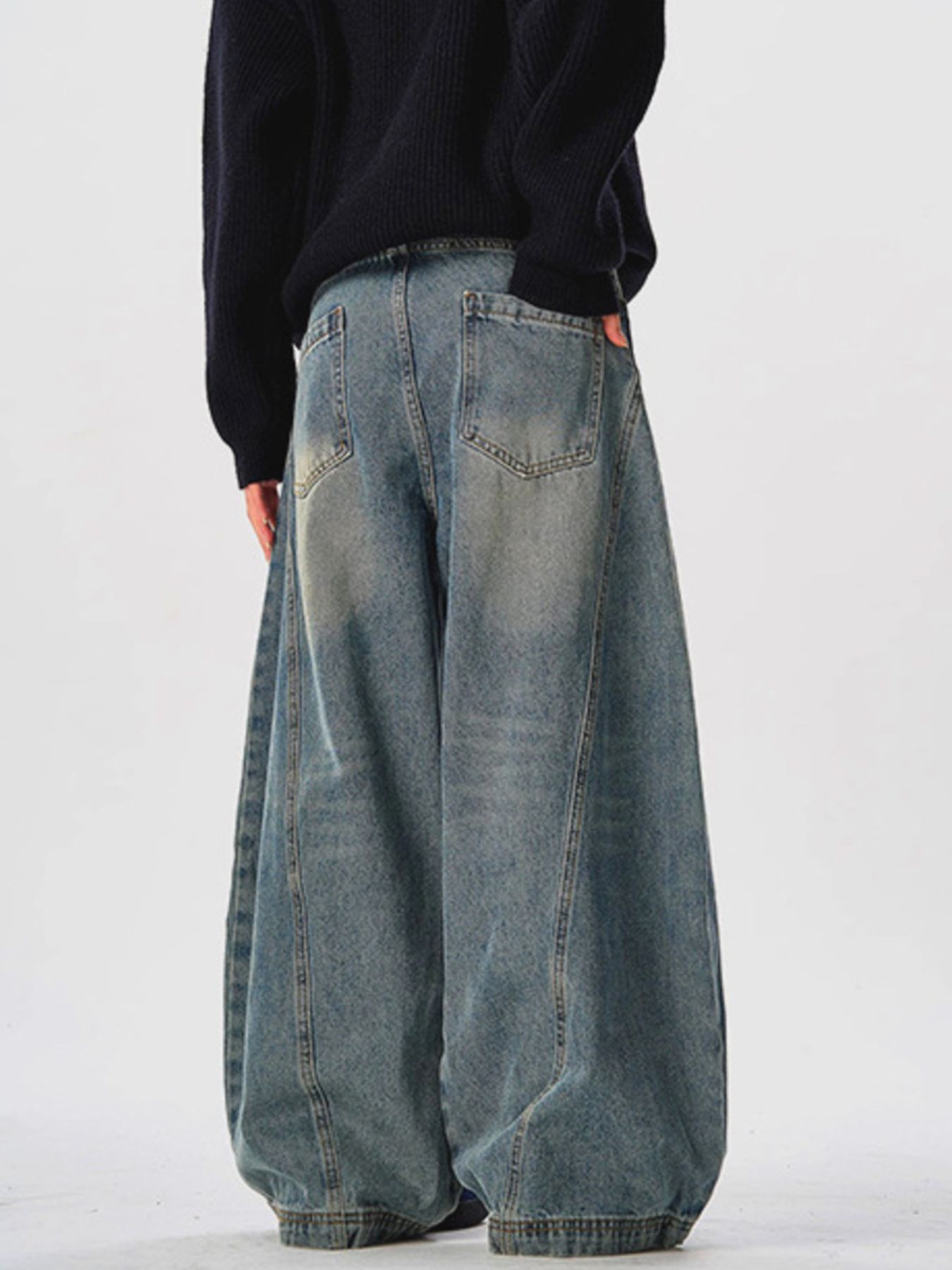 Men's Vintage Washed Wide Leg Curved Jeans