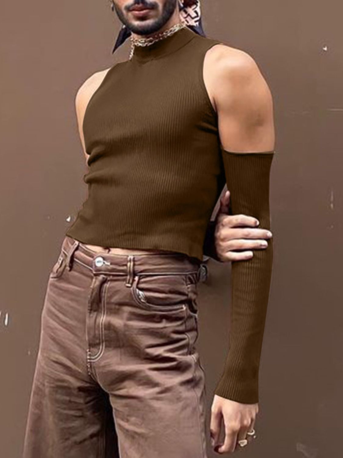 Men's Full Size Mock Neck Cold Shoulder T-Shirt Plus Size