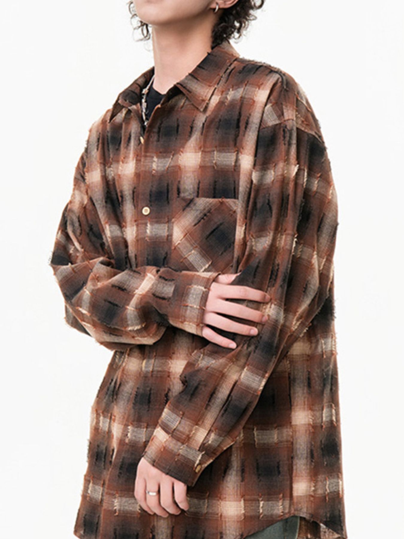 Men's Plus Size Plaid Button Up Long Sleeve Shirt