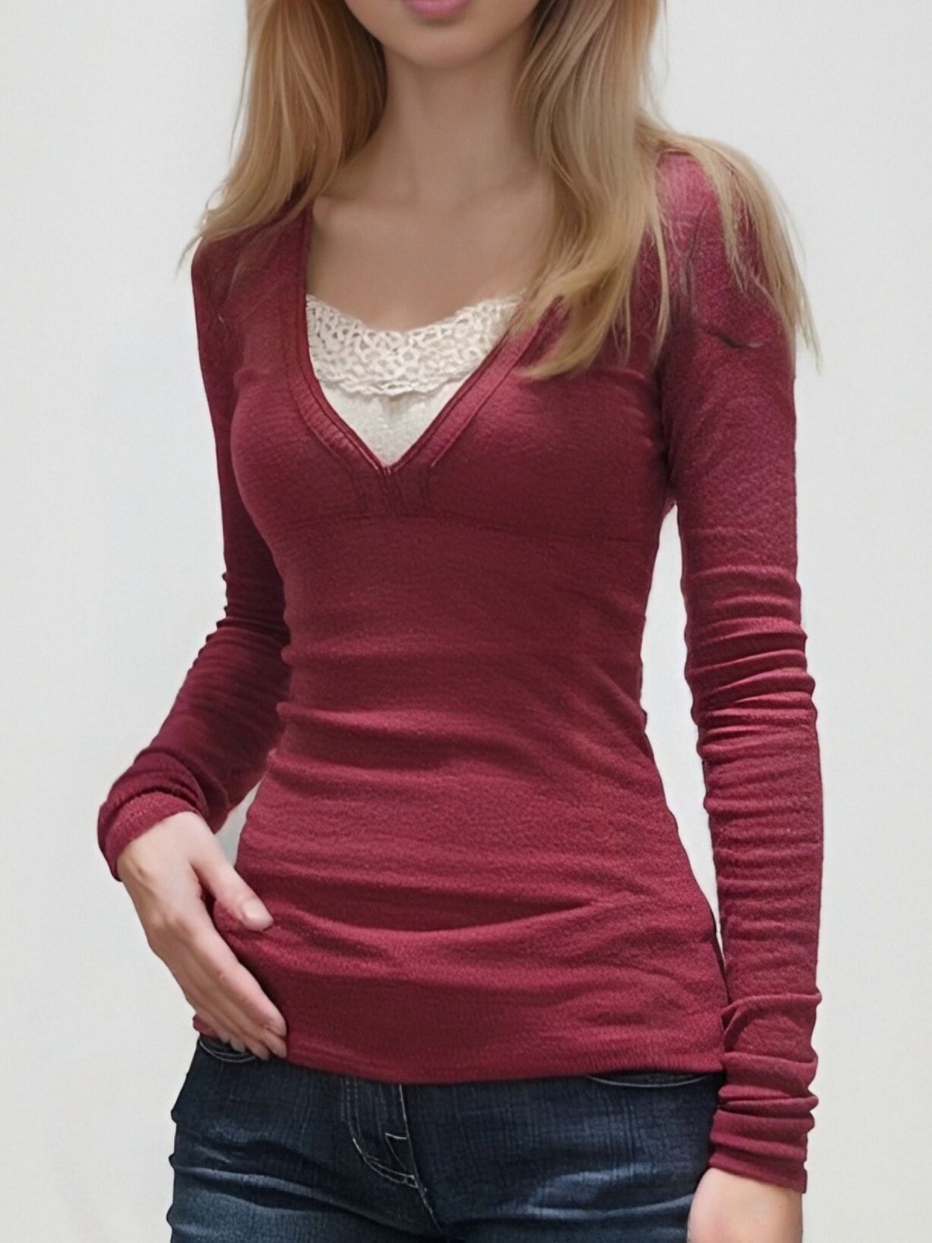 Long Sleeve T-Shirt with Lace Detail