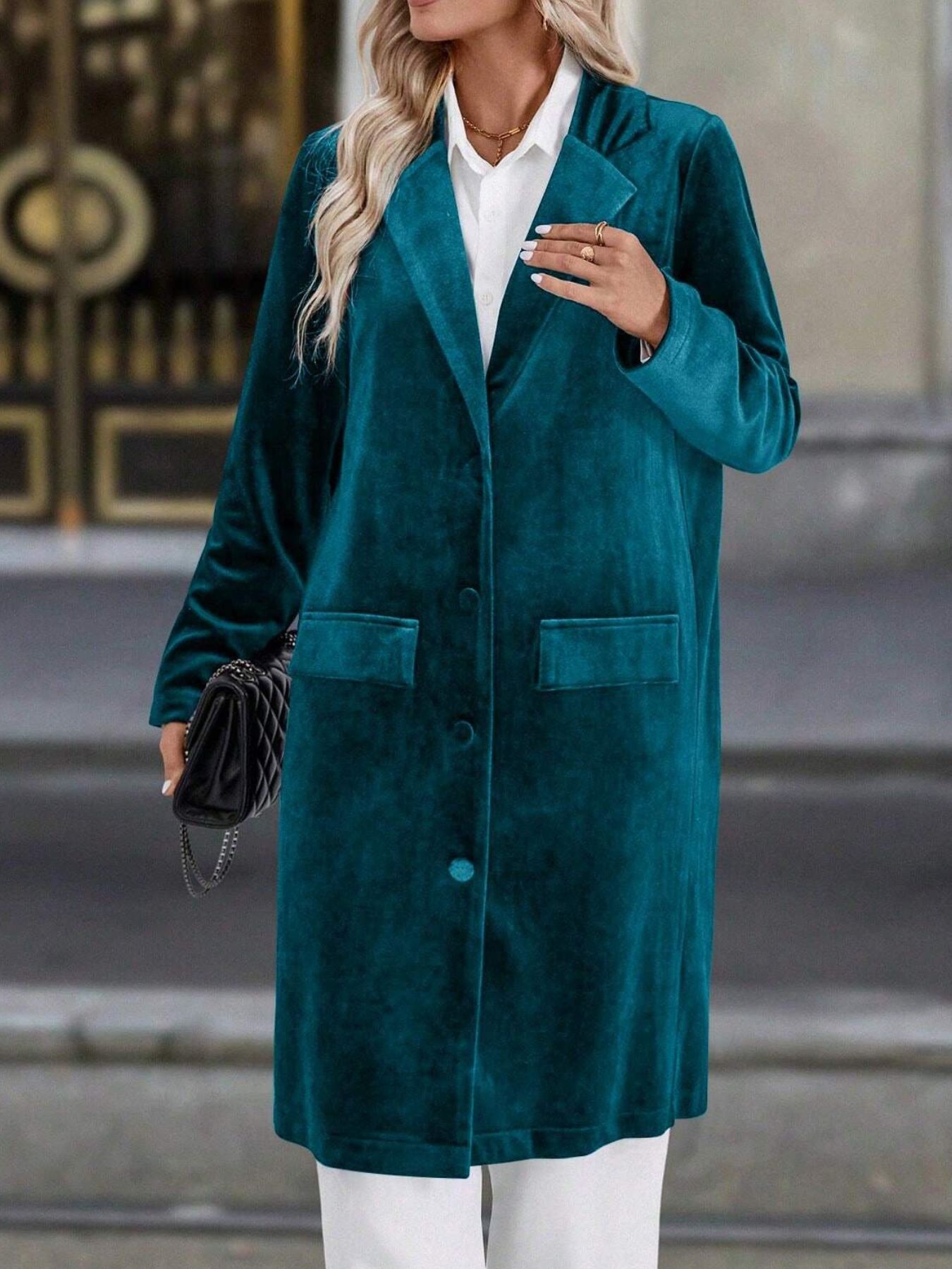 Lapel Collar Long Sleeve Longline Coat