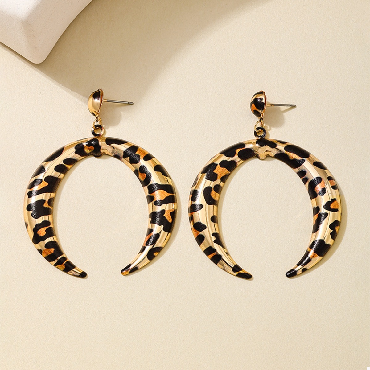 Leopard Crescent Dangle Earrings