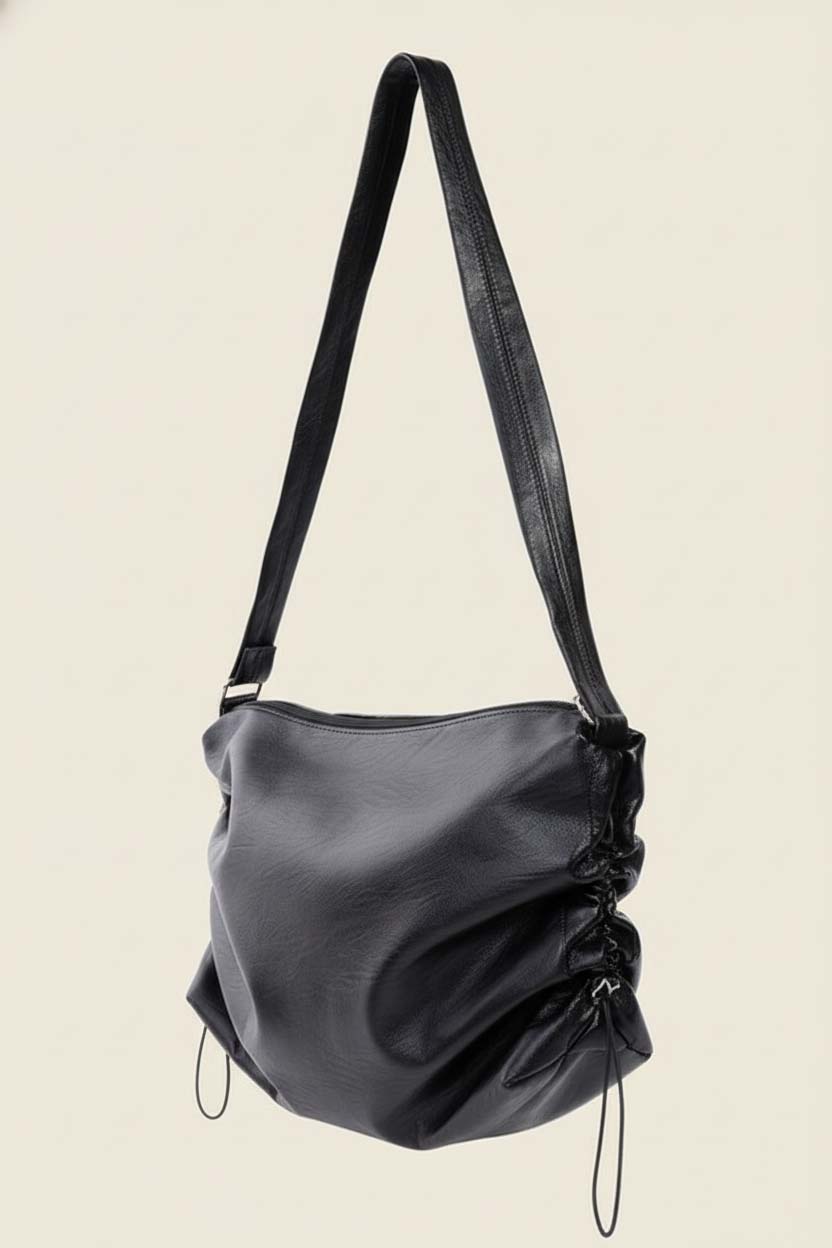 Fame Ruched Detail Faux Leather Shoulder Bag
