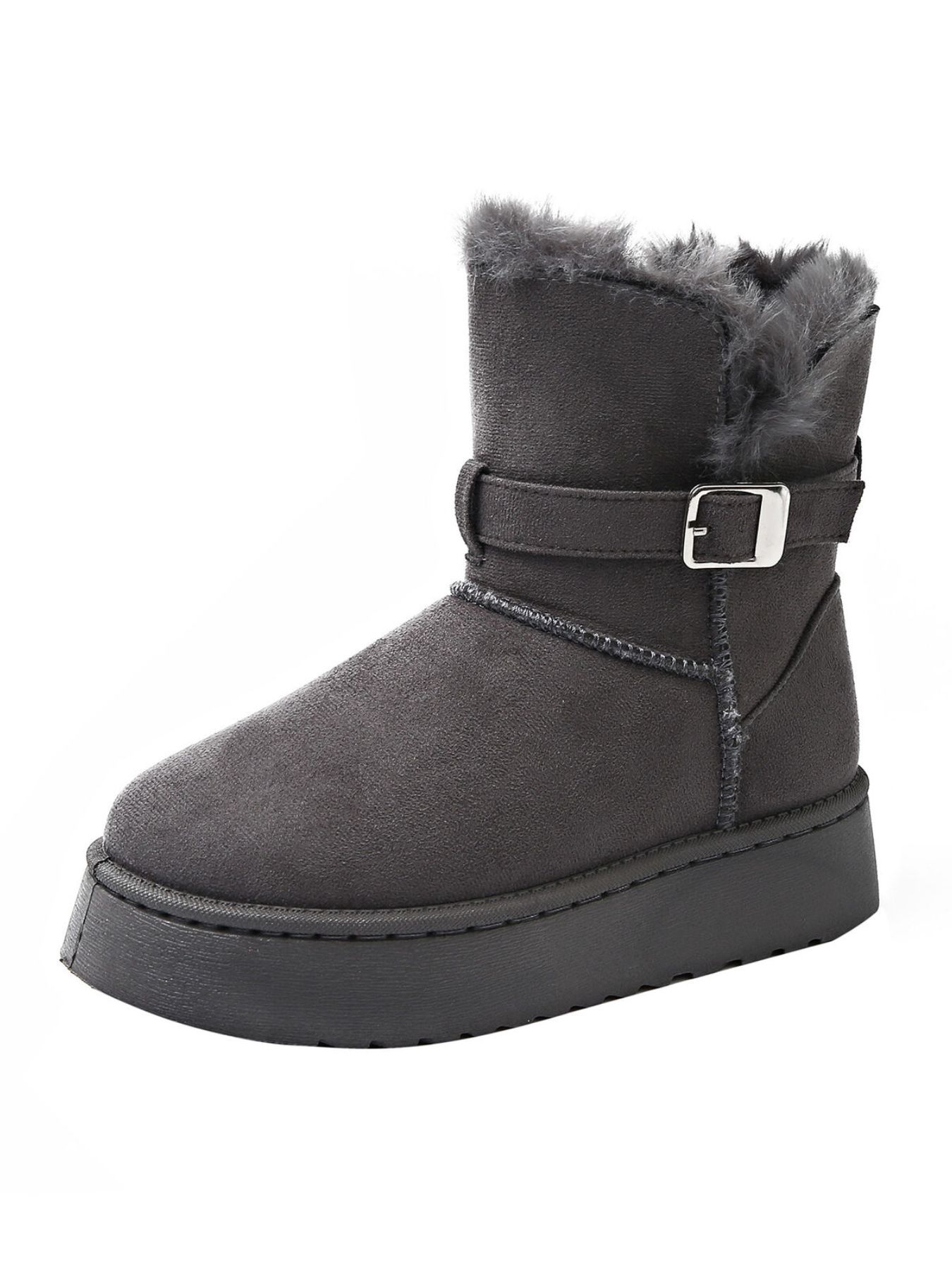 Fur Lining Ankle Boots with Buckle Strap