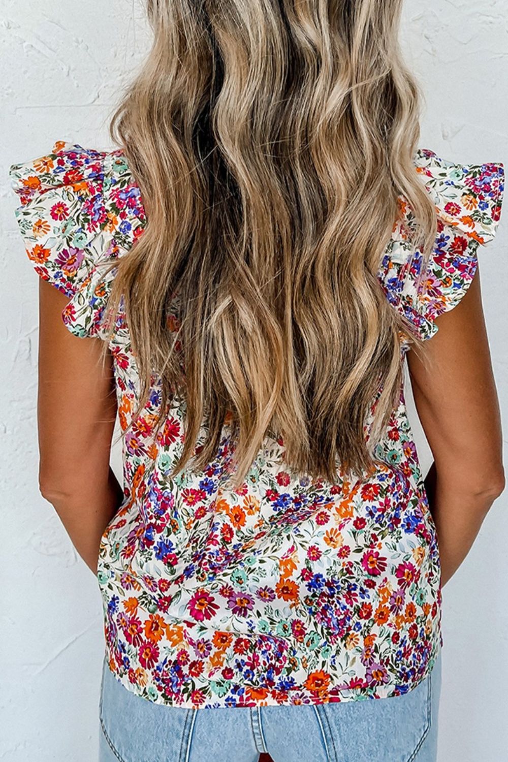 Floral Print Ruffled Square Neck Tank Top