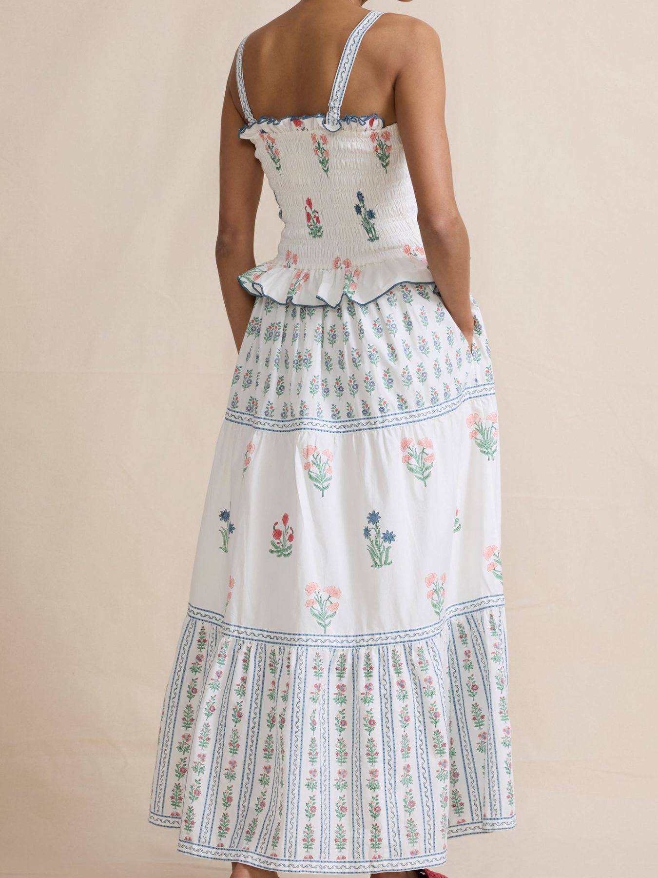 Smocked Ruffled Square Neck Maxi Dress