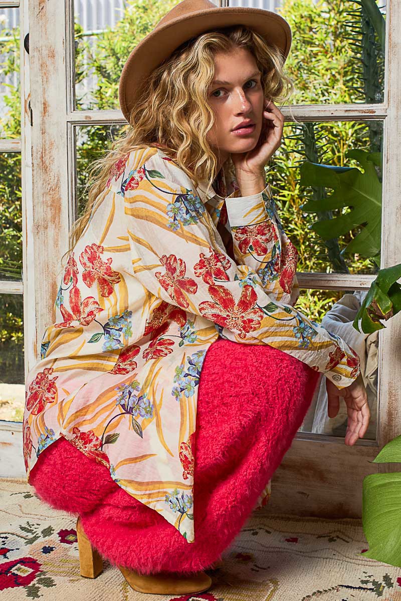 Floral Print Button Down Long Sleeve Shirt