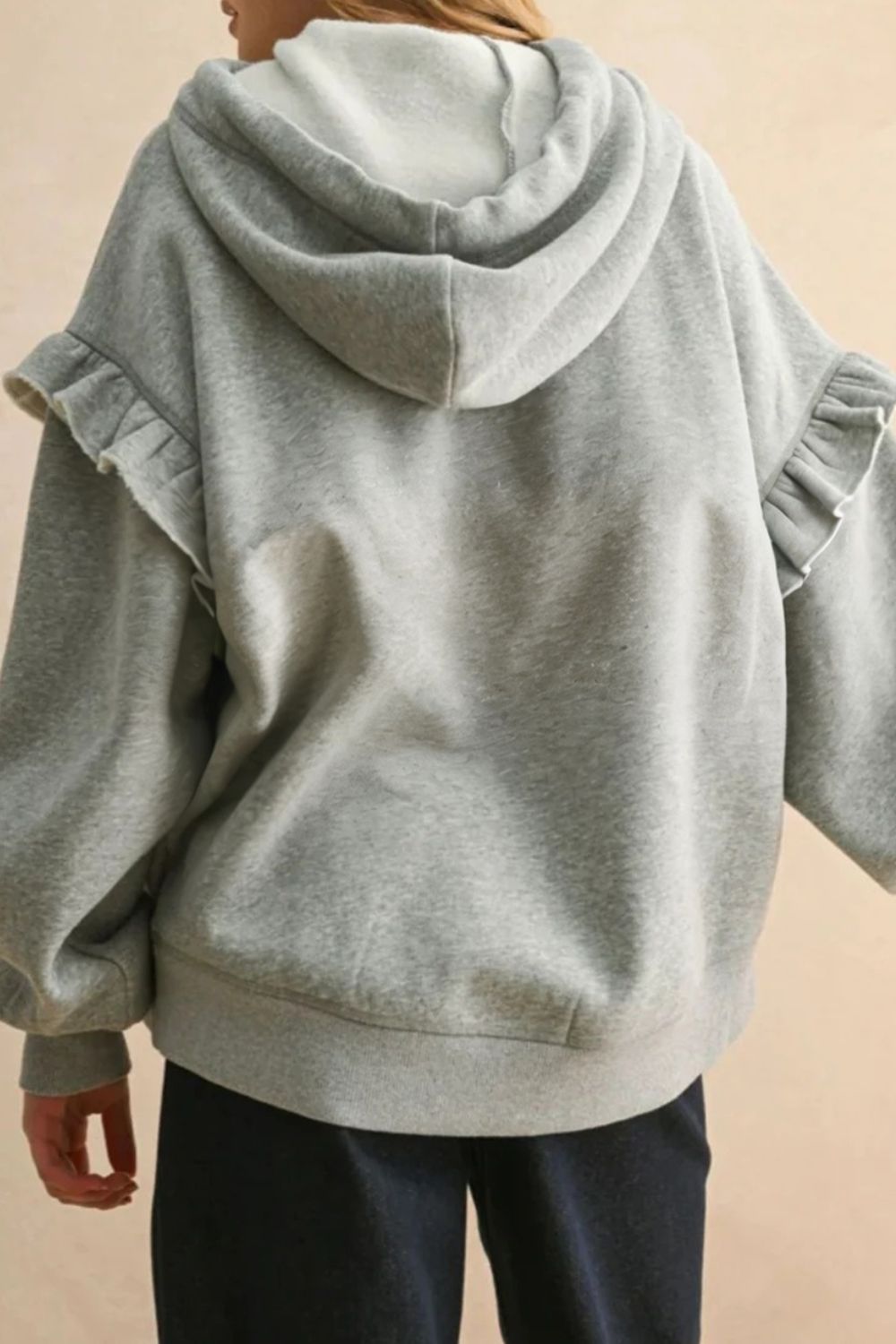 Ruffled Drawstring Long Sleeve Hoodie