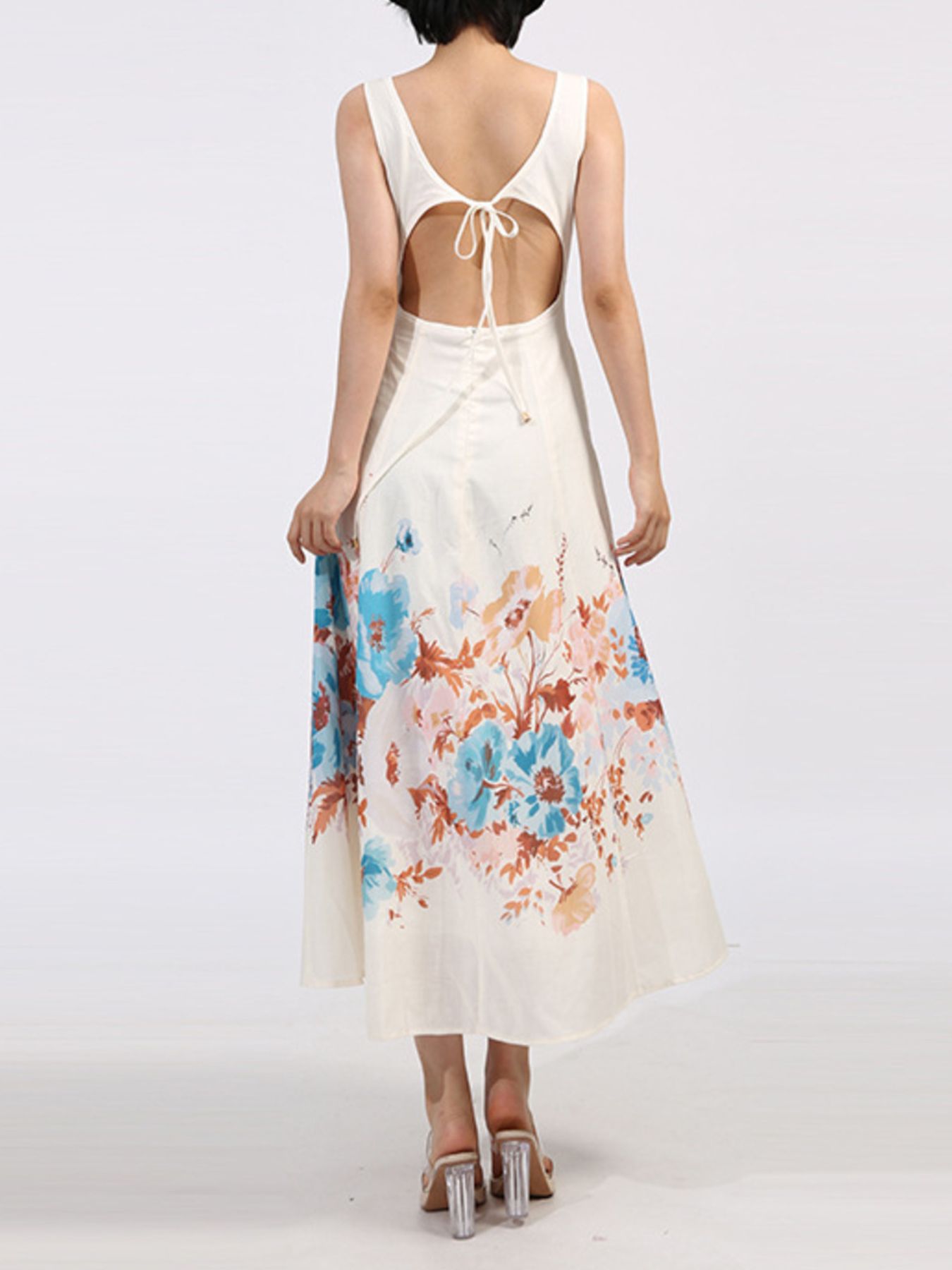 Cutout Back Printed Square Neck Dress