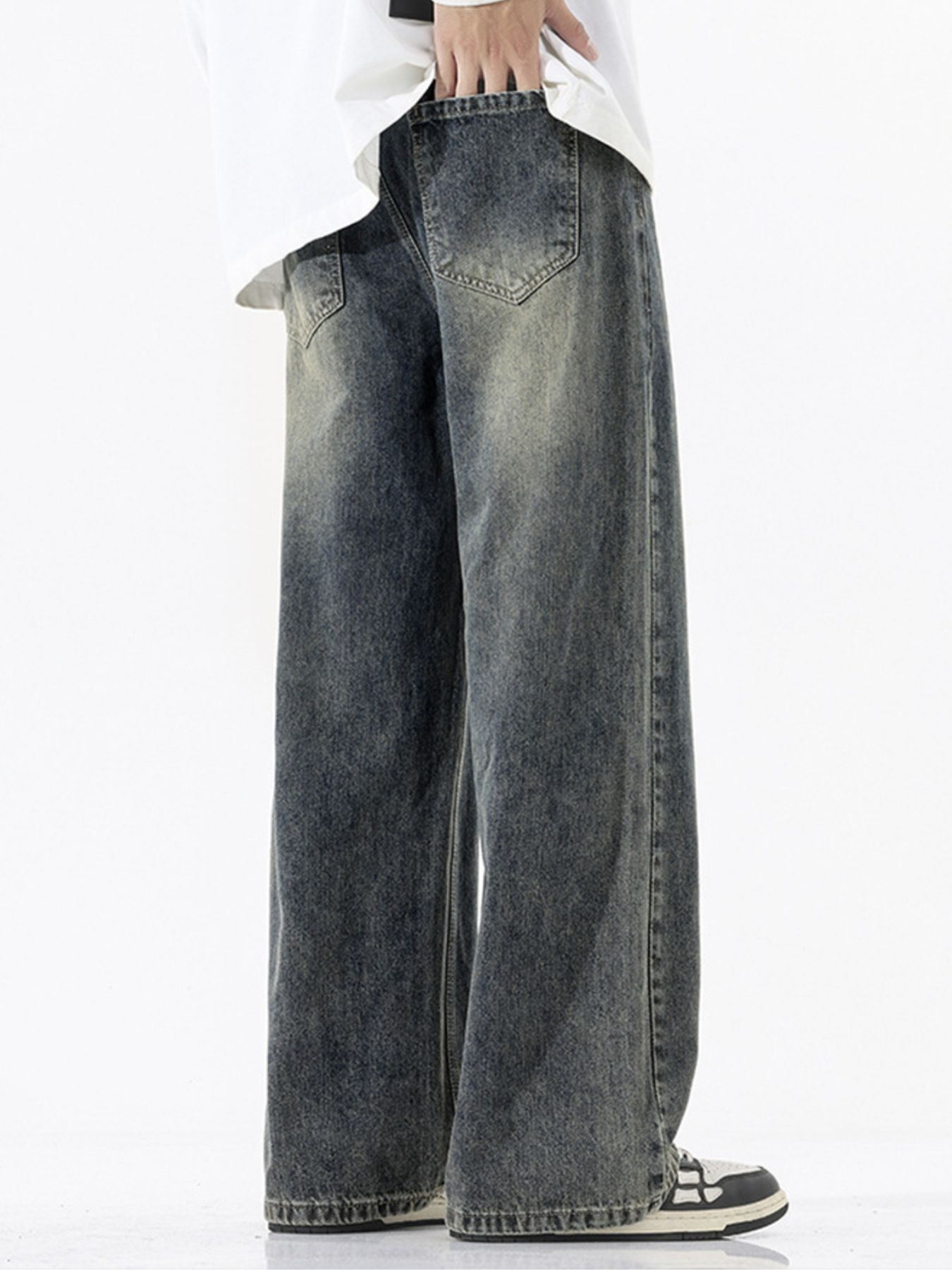 Men's Full Size Vintage Wash Wide Leg Jeans Plus Size