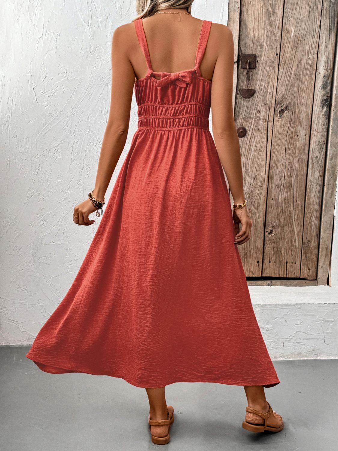 V-Neck Wide Strap Midi Cami Dress