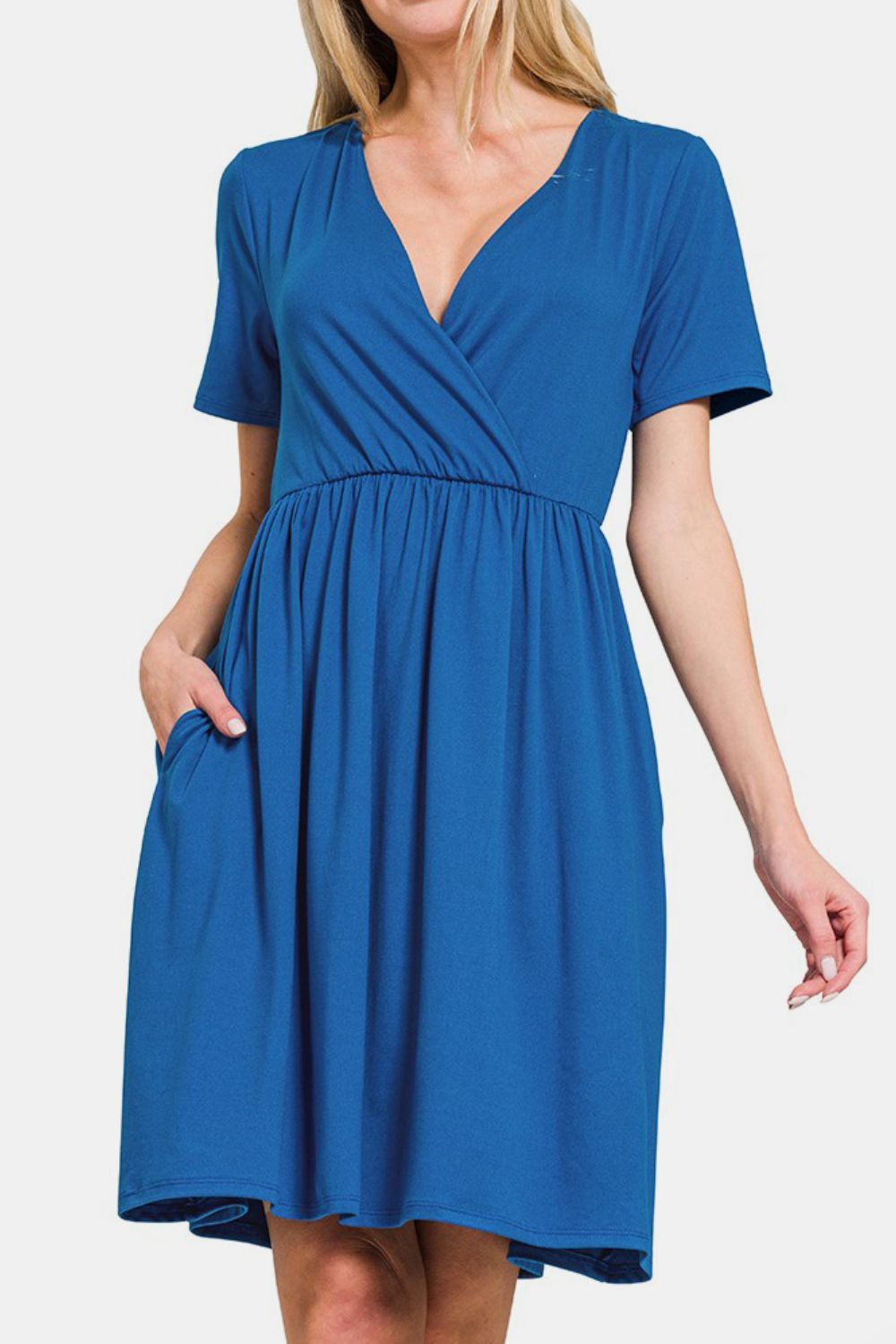 Surplice Short Sleeve Brushed DTY Dress