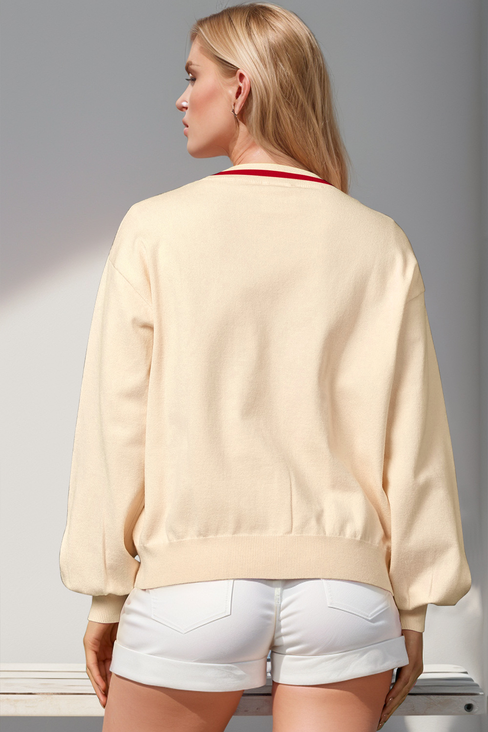 Full Size Nutcracker Sequin Bow Decor Cardigan