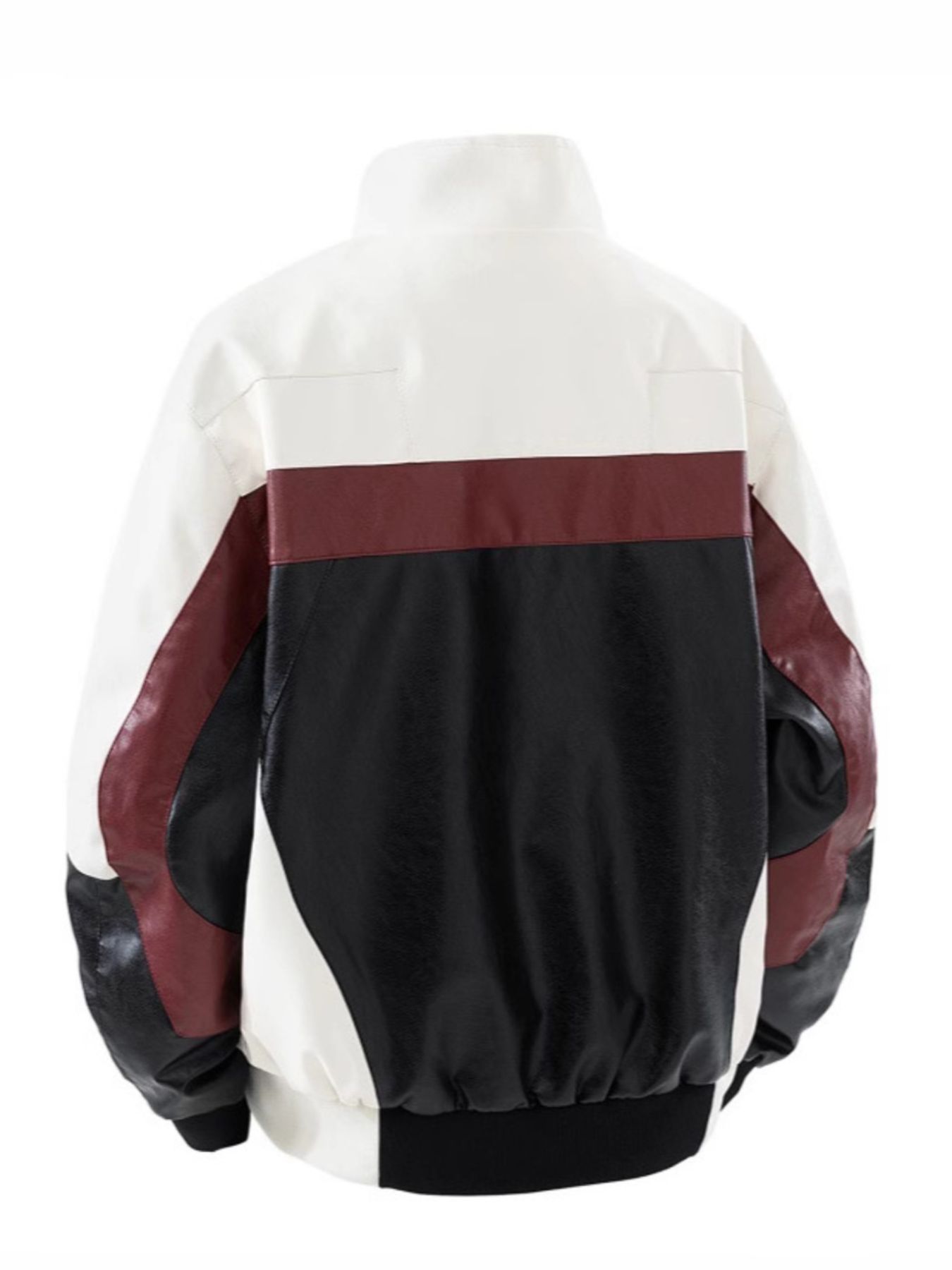 Men's Plus Size Color Block Faux Leather Bomber Jacket