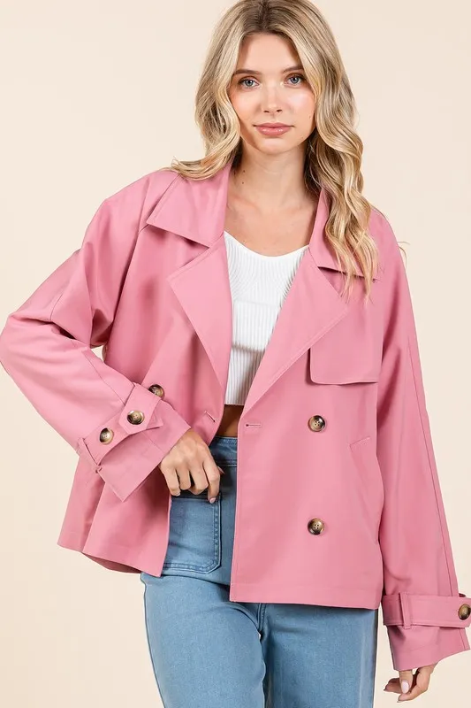 Mittoshop Double Breasted Long Sleeve Trench Coat Jacket