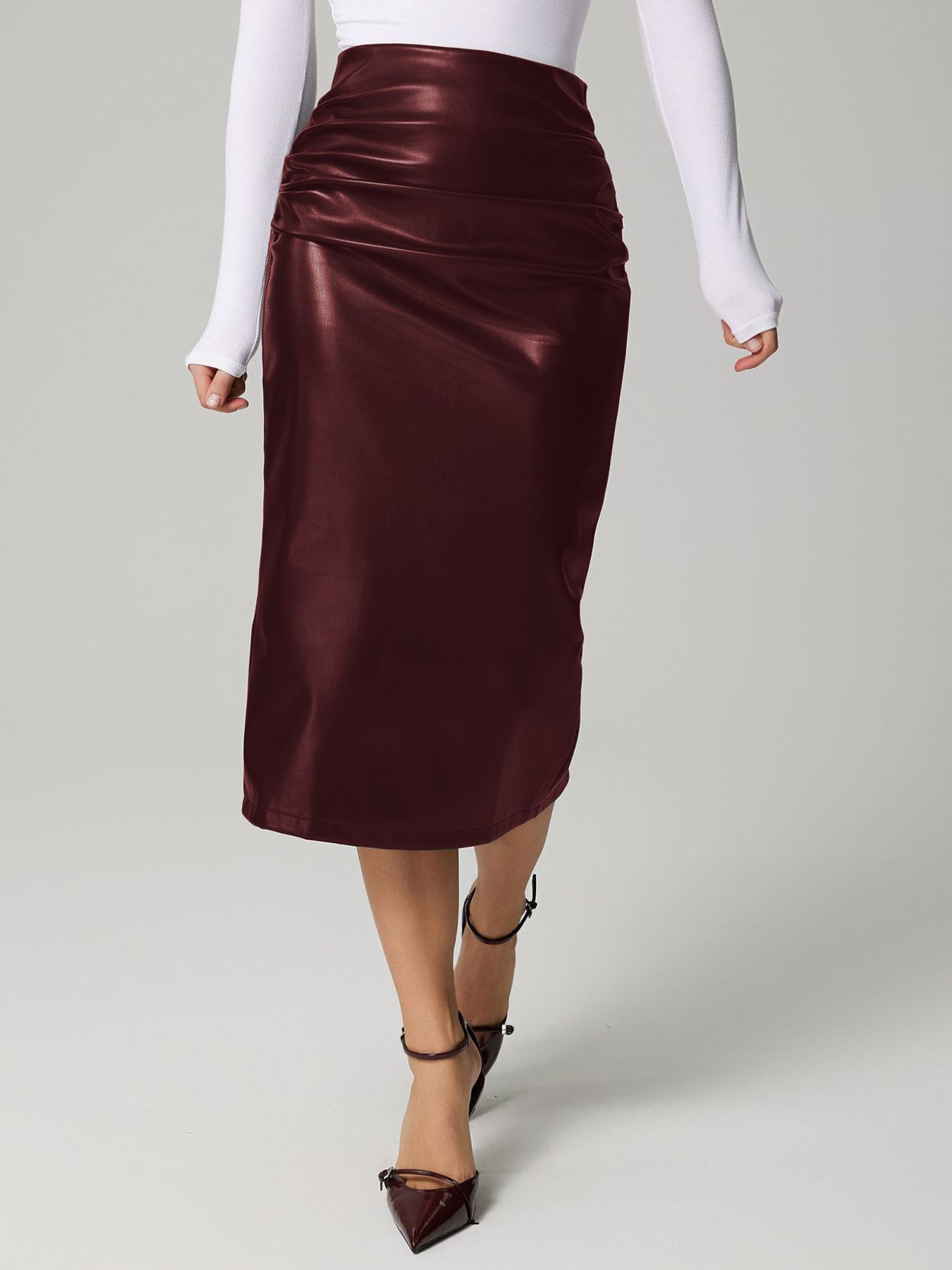 Slit Back Leather Skirt