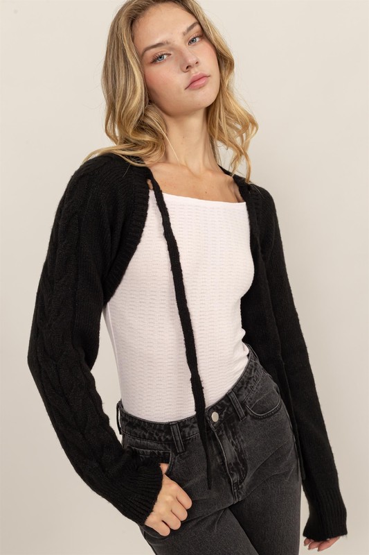 Cable-Knit Tie-Front Shrug