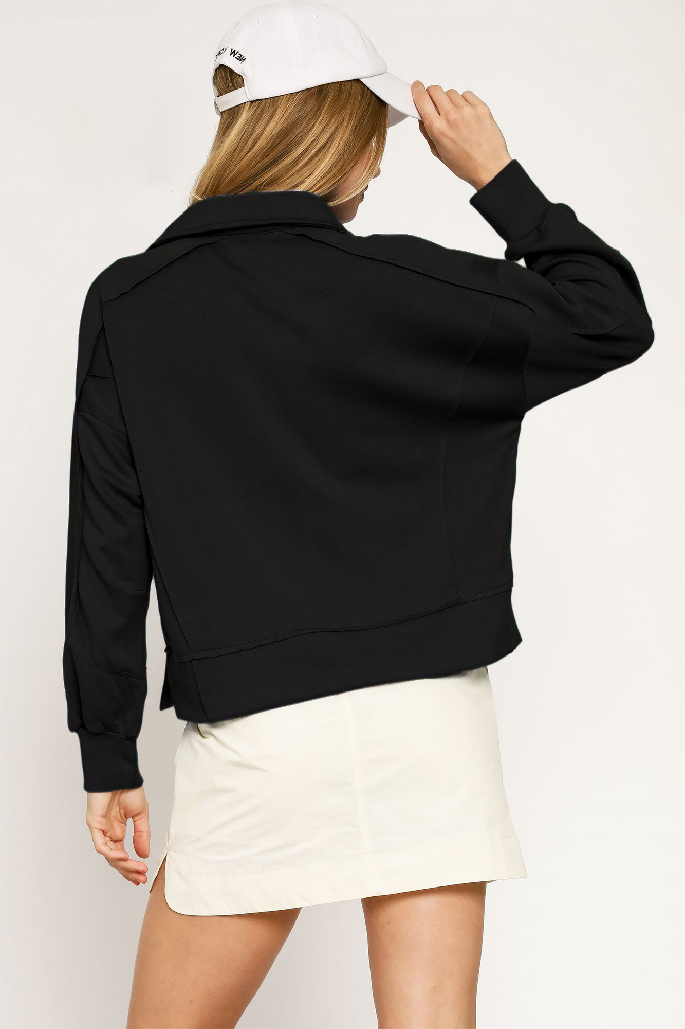 Umgee Collared Neck Long Sleeve Top with Raw Hem Detail