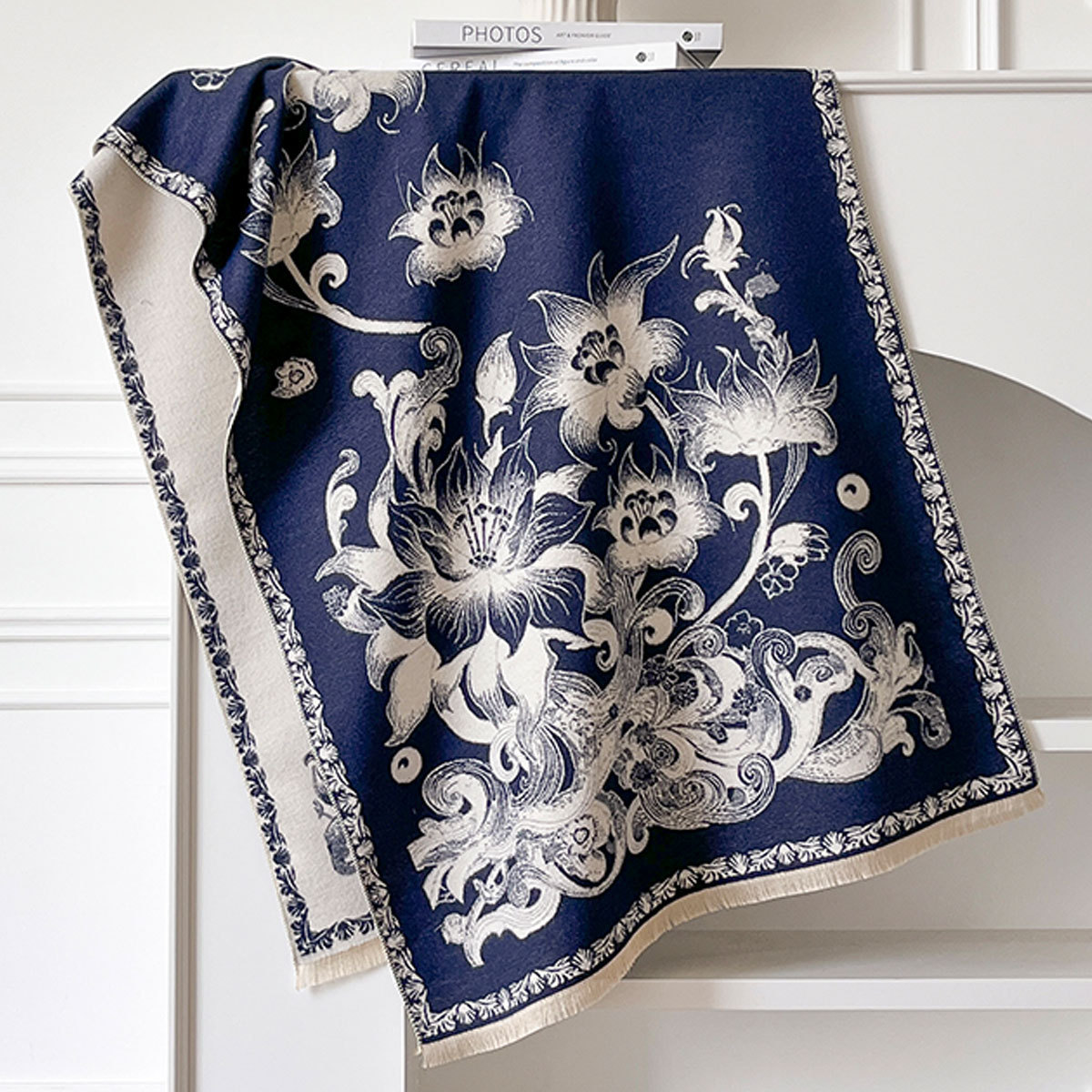 Floral Raw Hem Winter Scarf