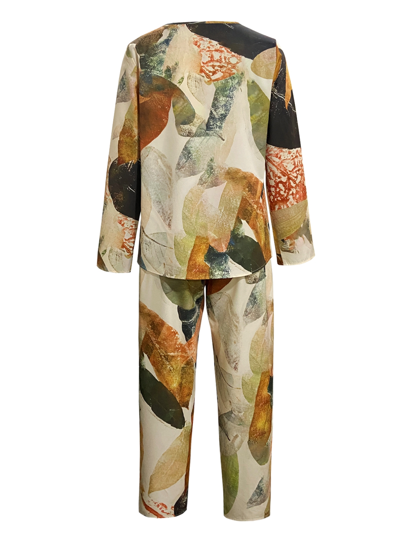 Printed Round Neck Long Sleeve Top and Pants Set