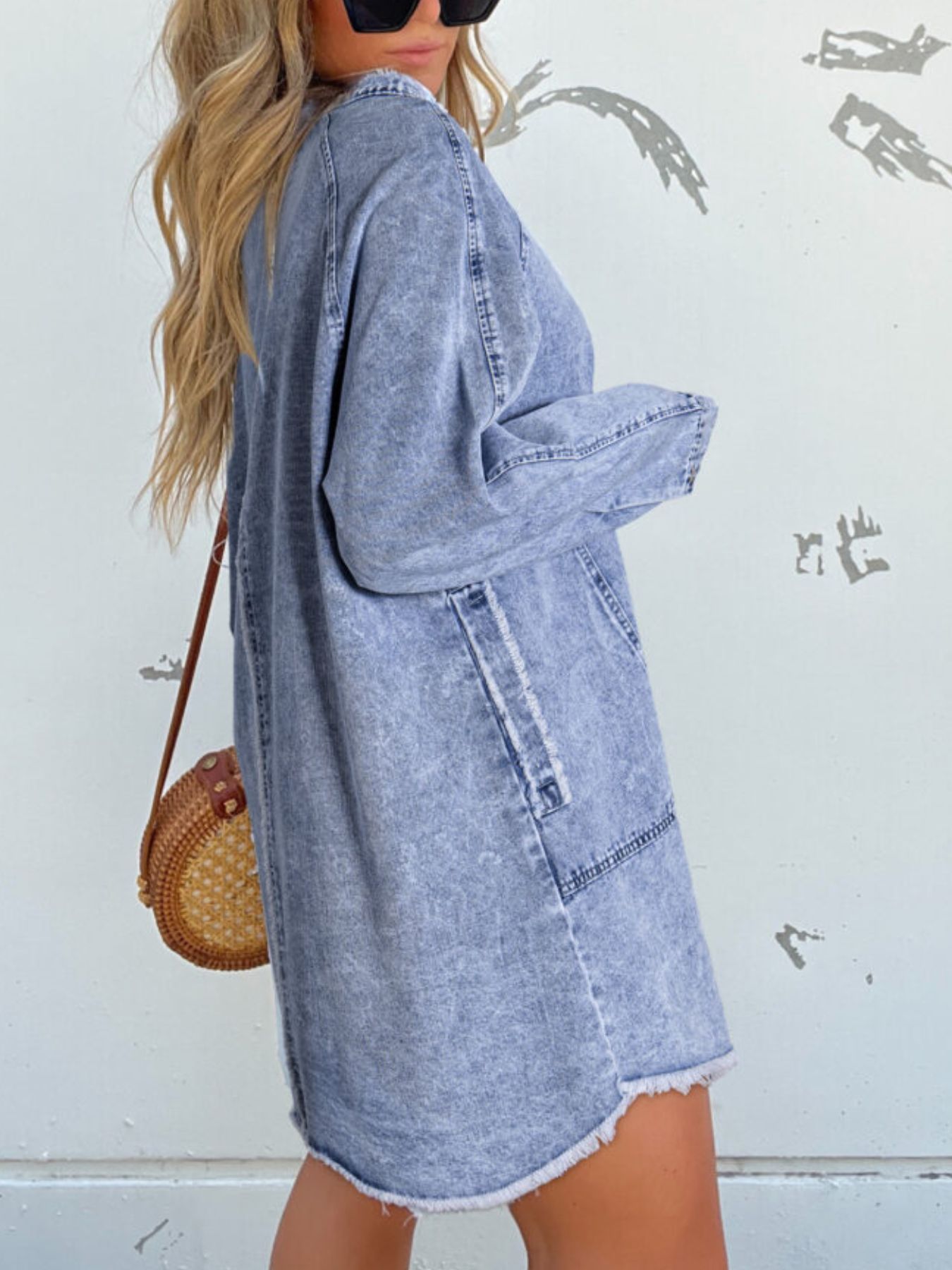 Full Size Button-Front Long Sleeve Denim Shirt Dress Plus Size